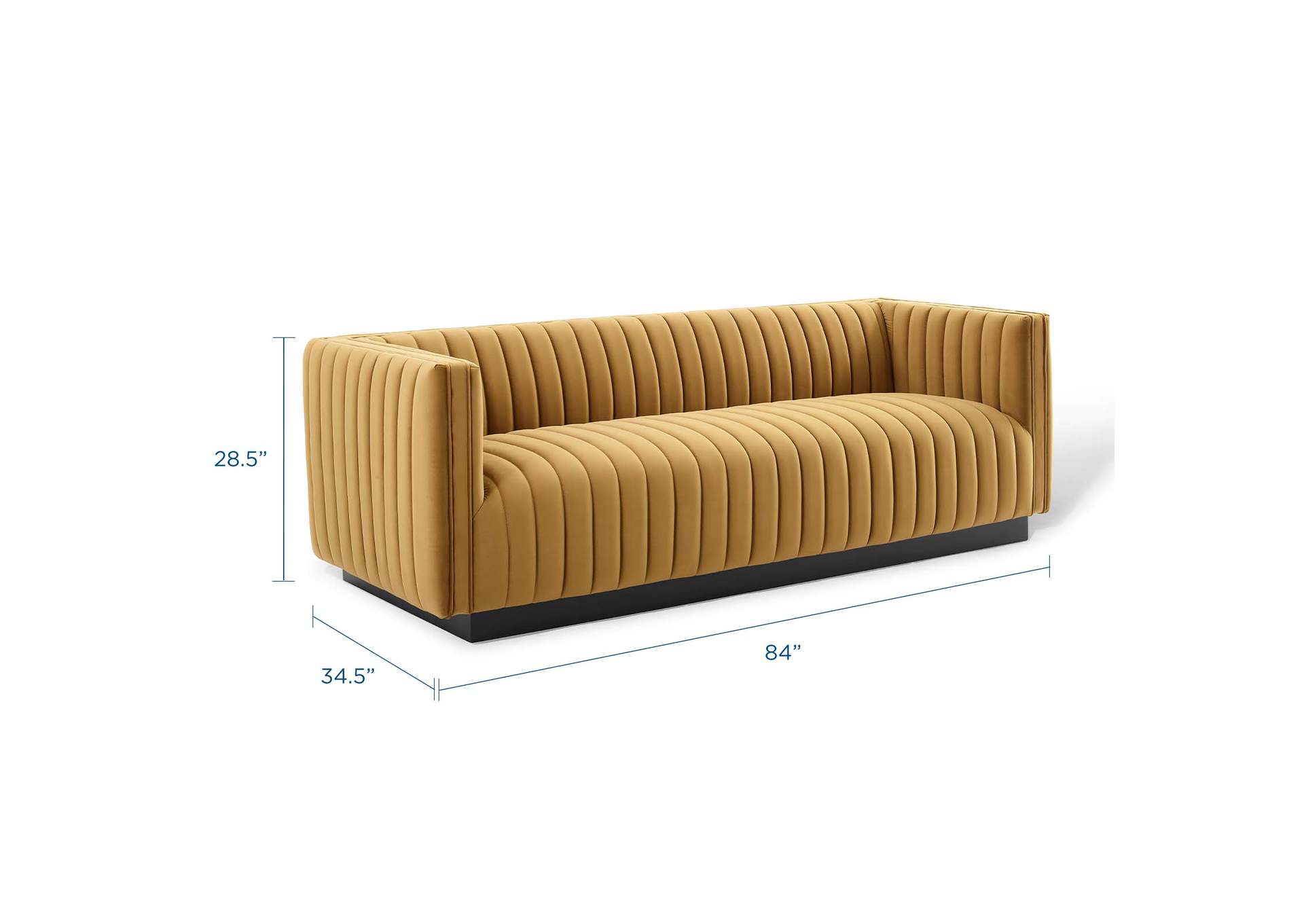 Cognac Conjure Channel Tufted Velvet Sofa,Modway