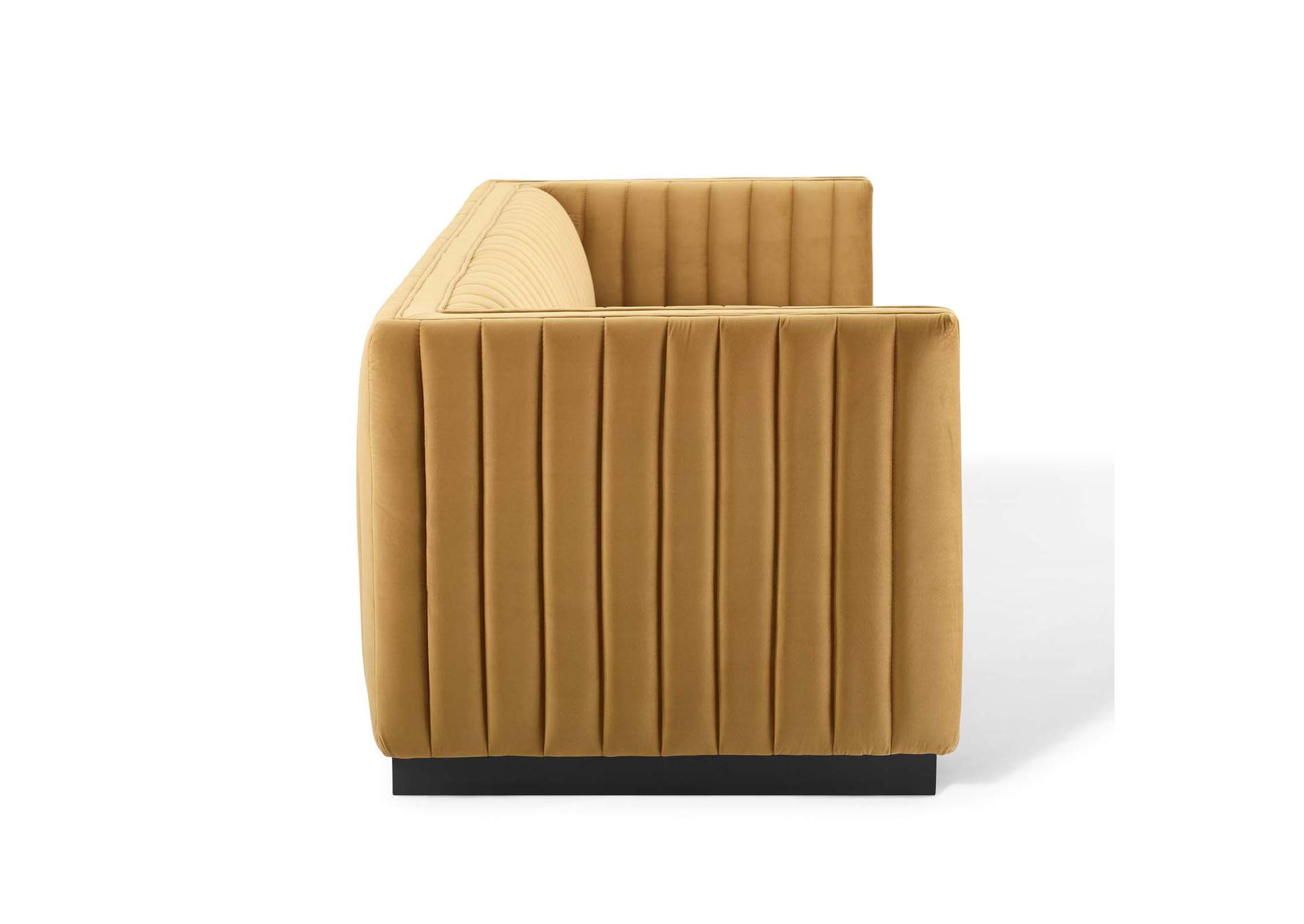 Cognac Conjure Channel Tufted Velvet Sofa,Modway