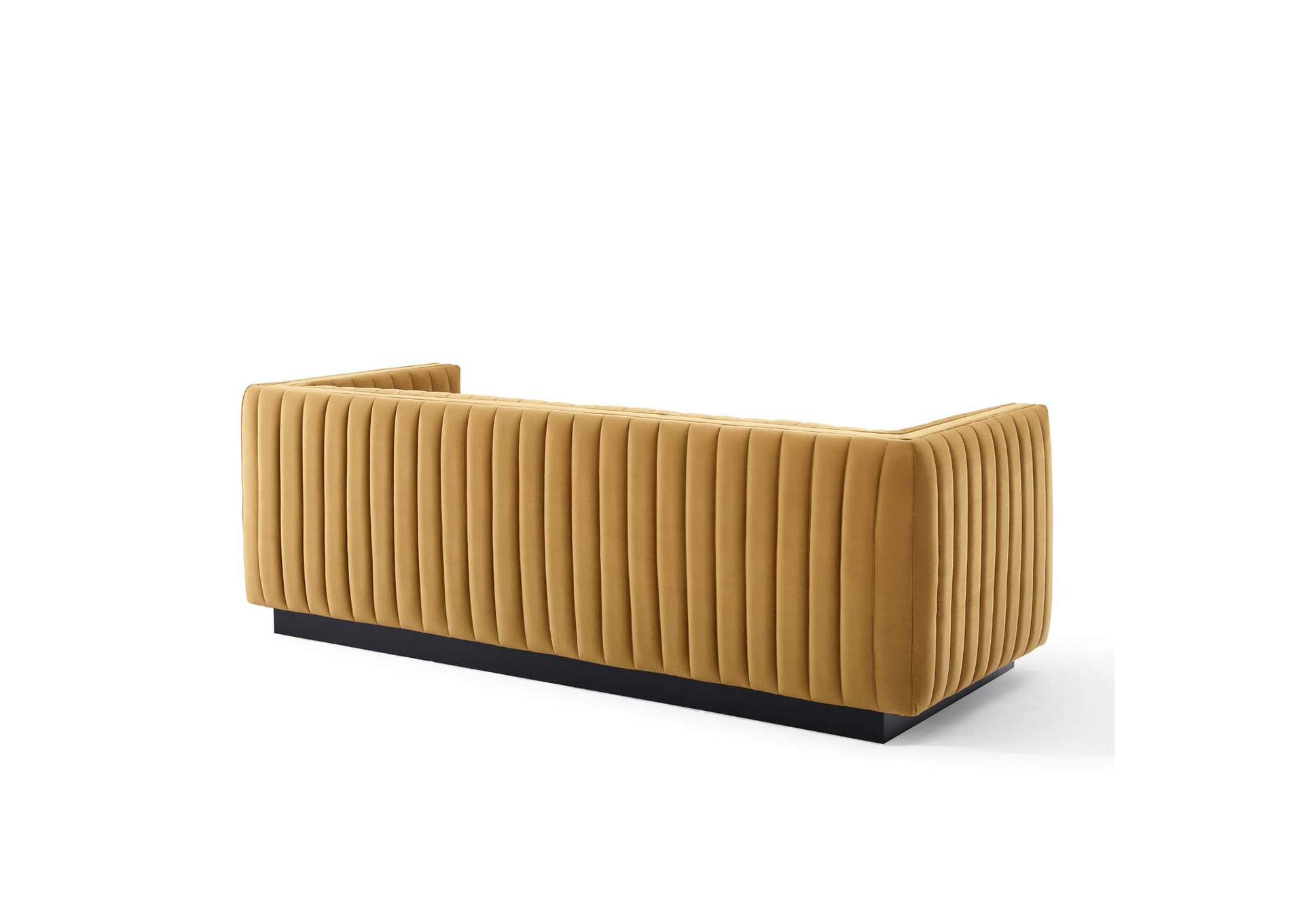 Cognac Conjure Channel Tufted Velvet Sofa,Modway