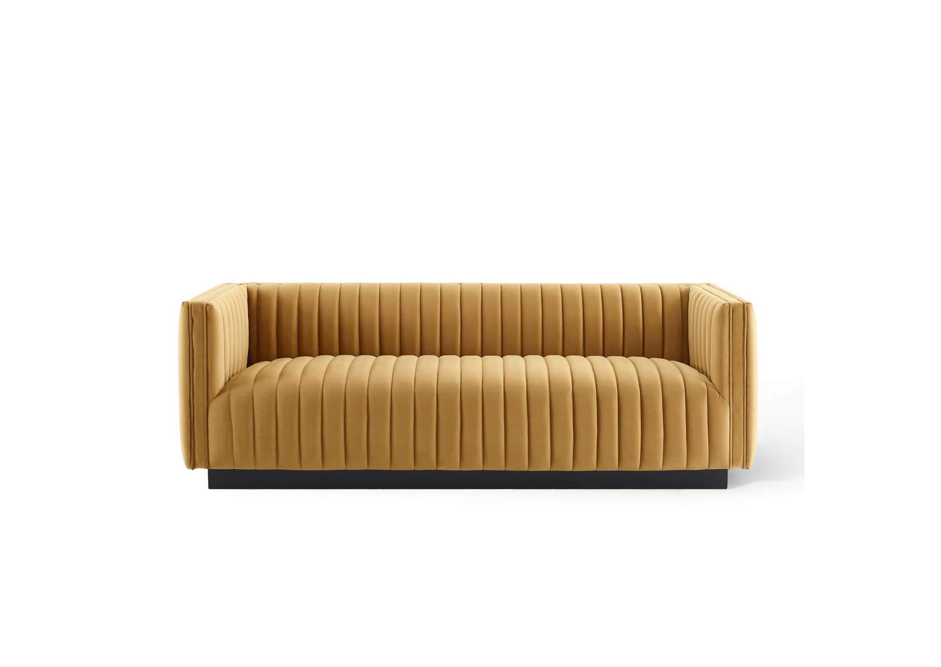 Cognac Conjure Channel Tufted Velvet Sofa,Modway