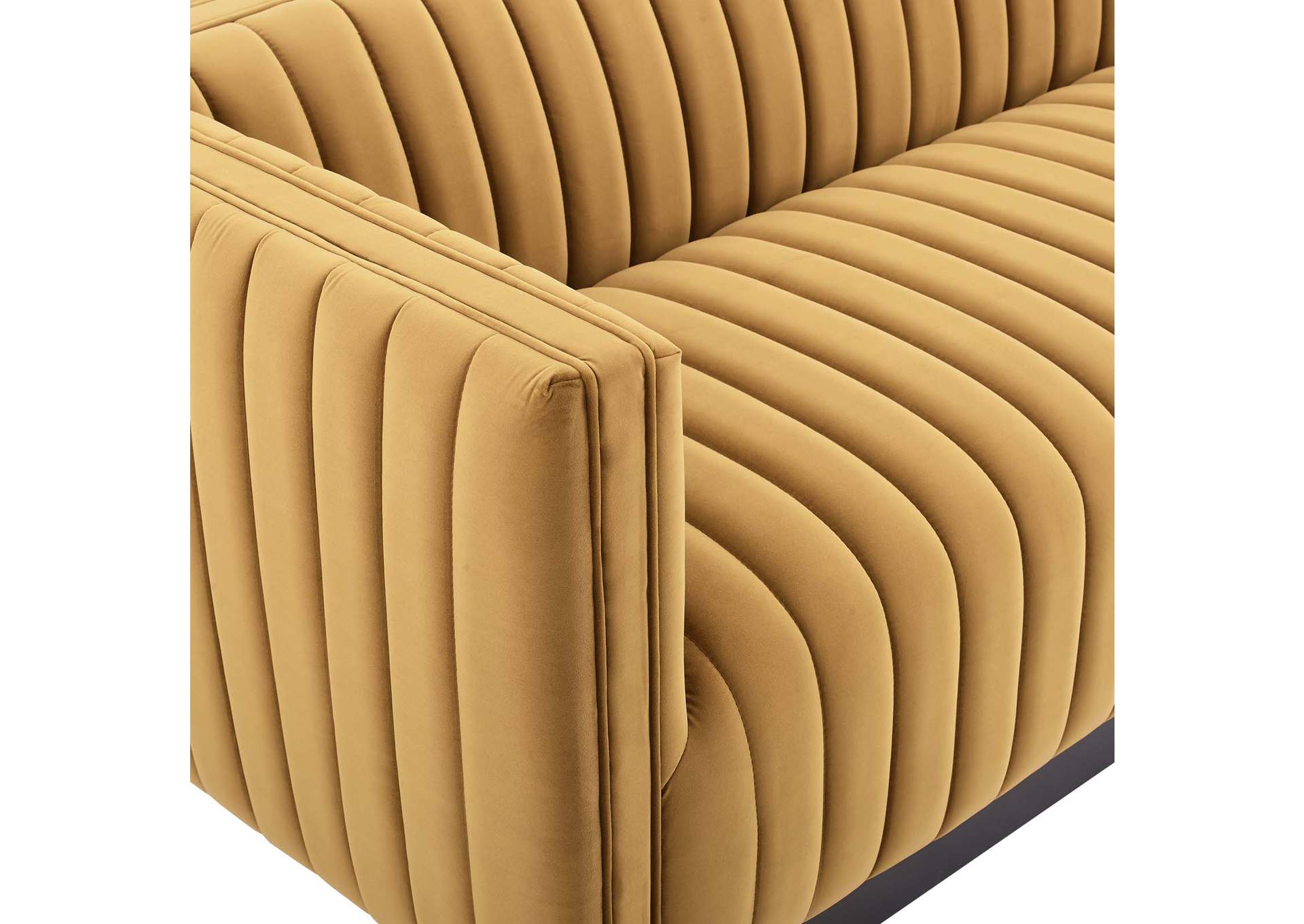 Cognac Conjure Channel Tufted Velvet Sofa,Modway