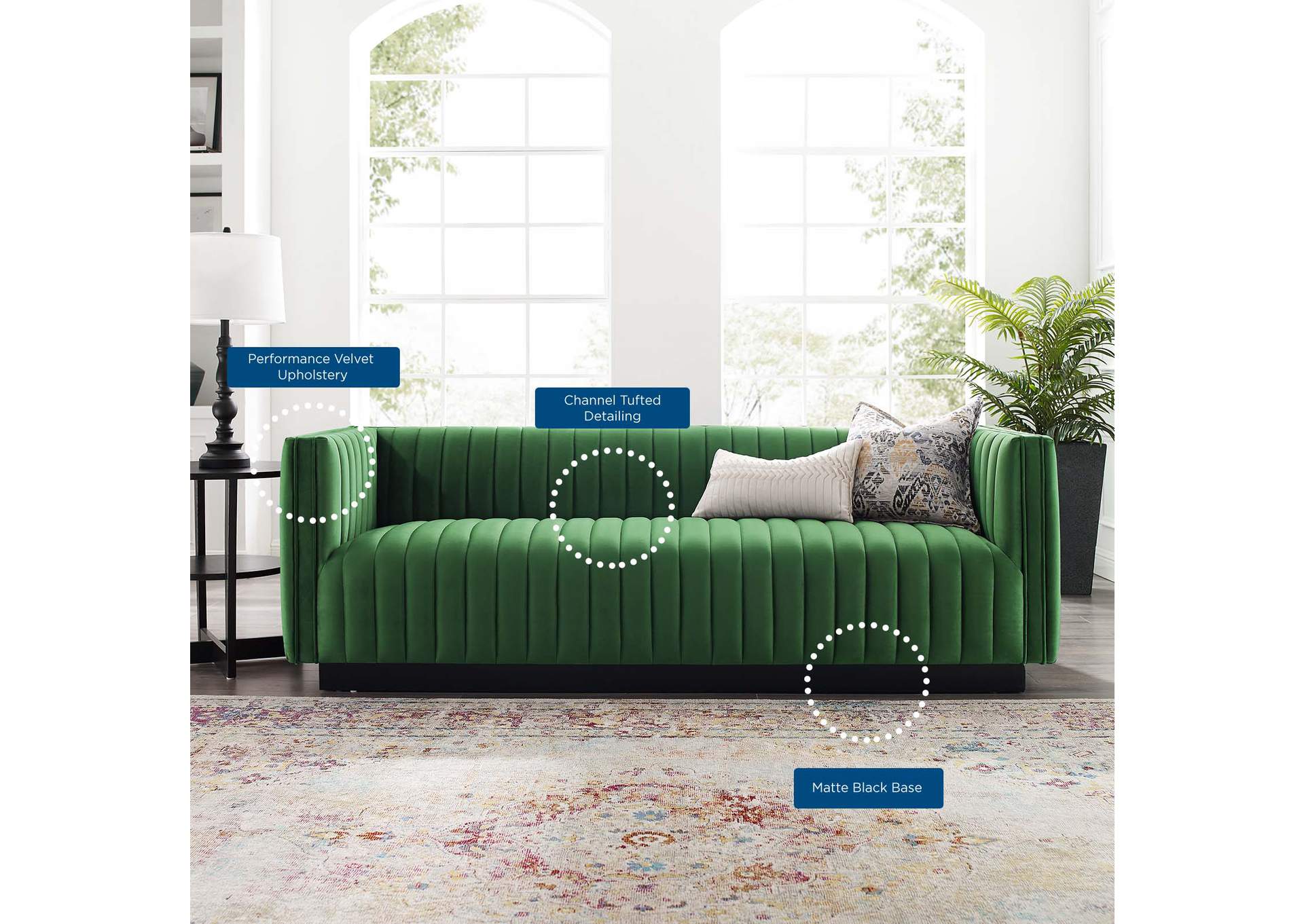 Emerald Conjure Channel Tufted Velvet Sofa,Modway