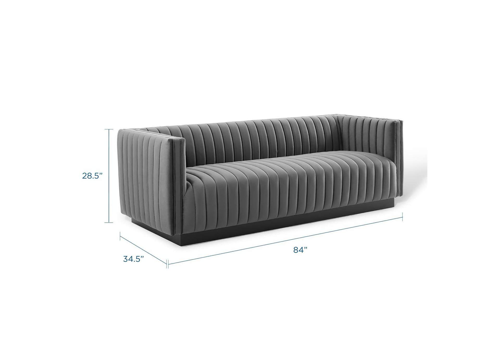 Gray Conjure Channel Tufted Velvet Sofa,Modway