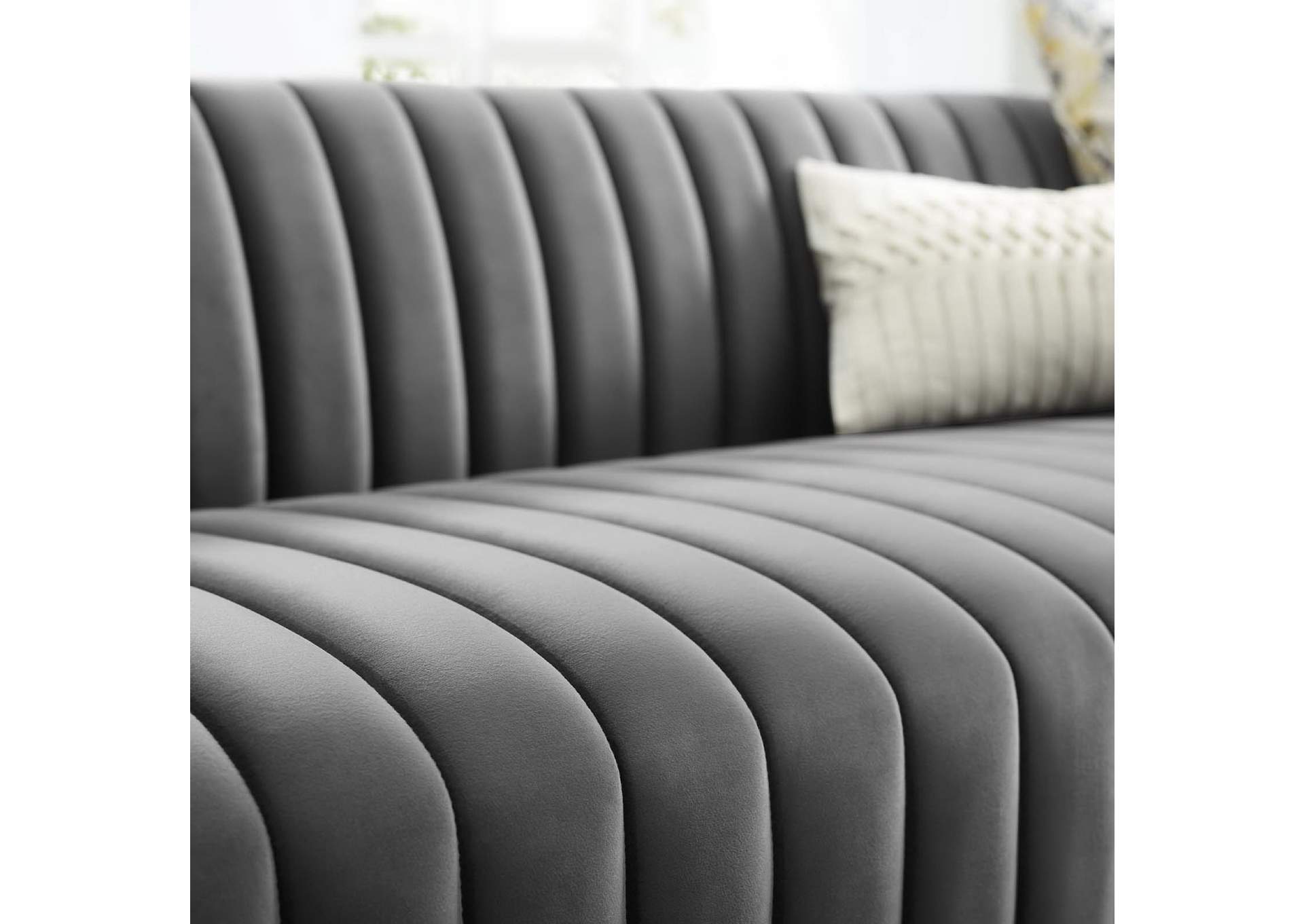 Gray Conjure Channel Tufted Velvet Sofa,Modway