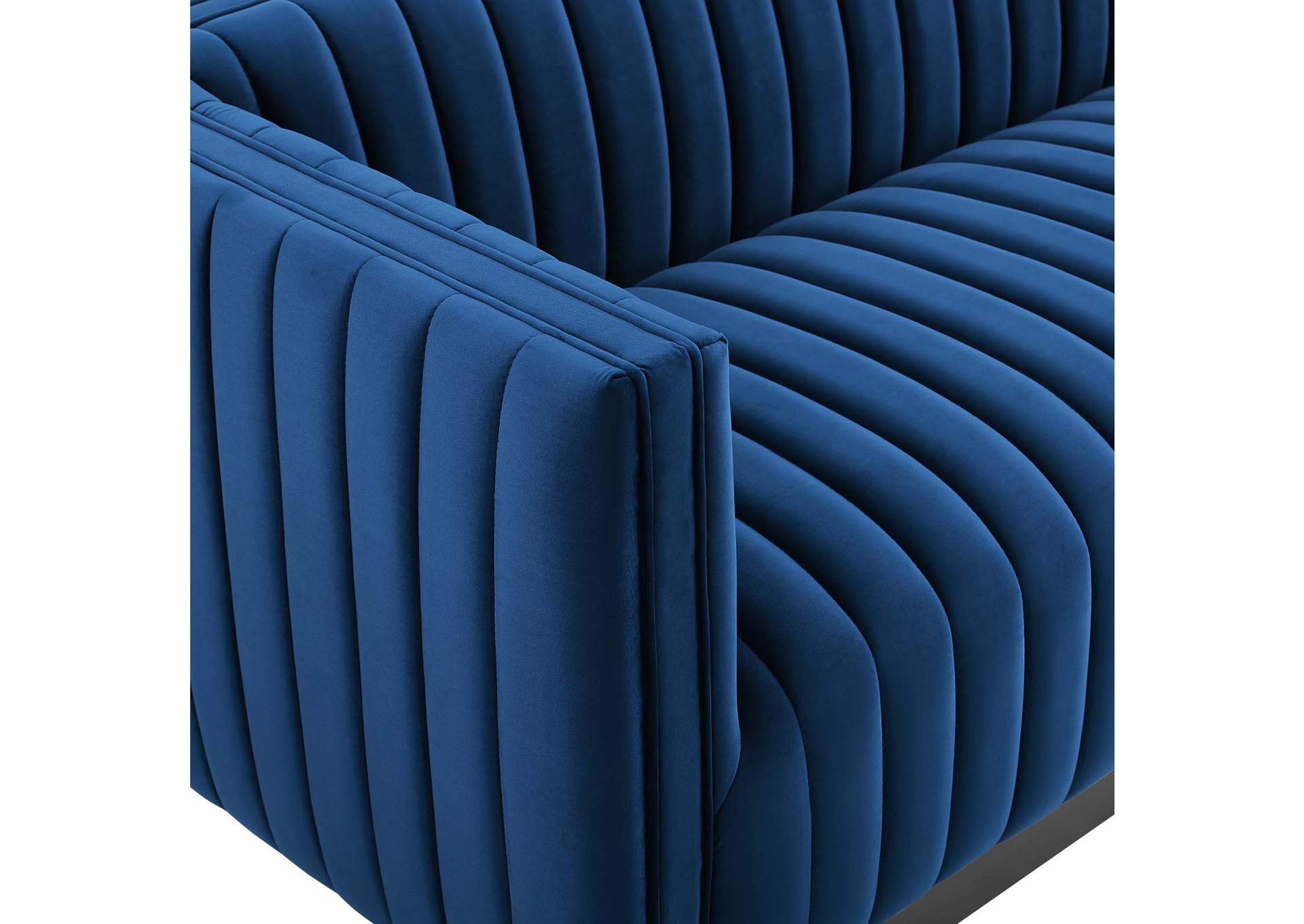 Navy Conjure Channel Tufted Velvet Sofa,Modway