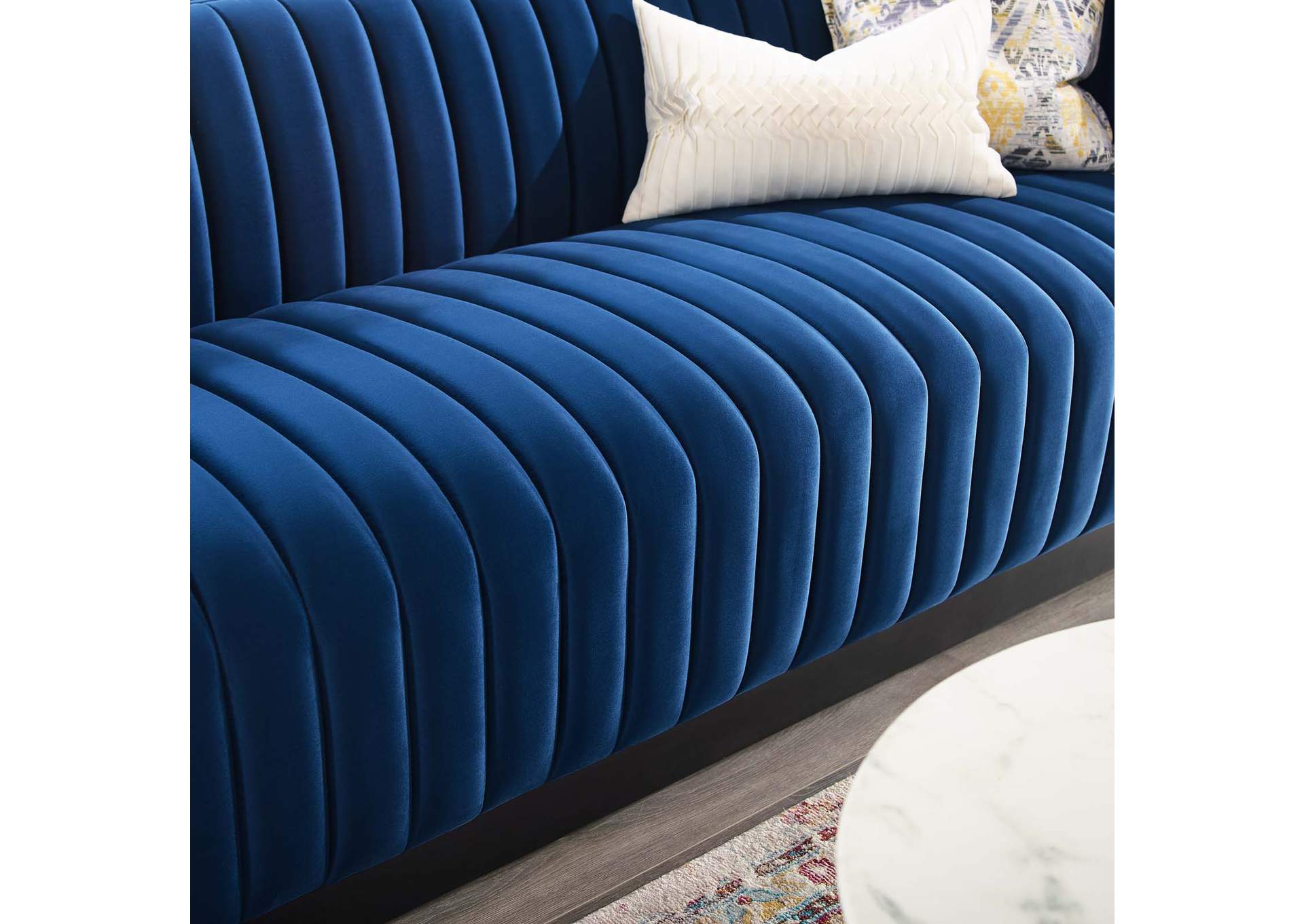 Navy Conjure Channel Tufted Velvet Sofa,Modway