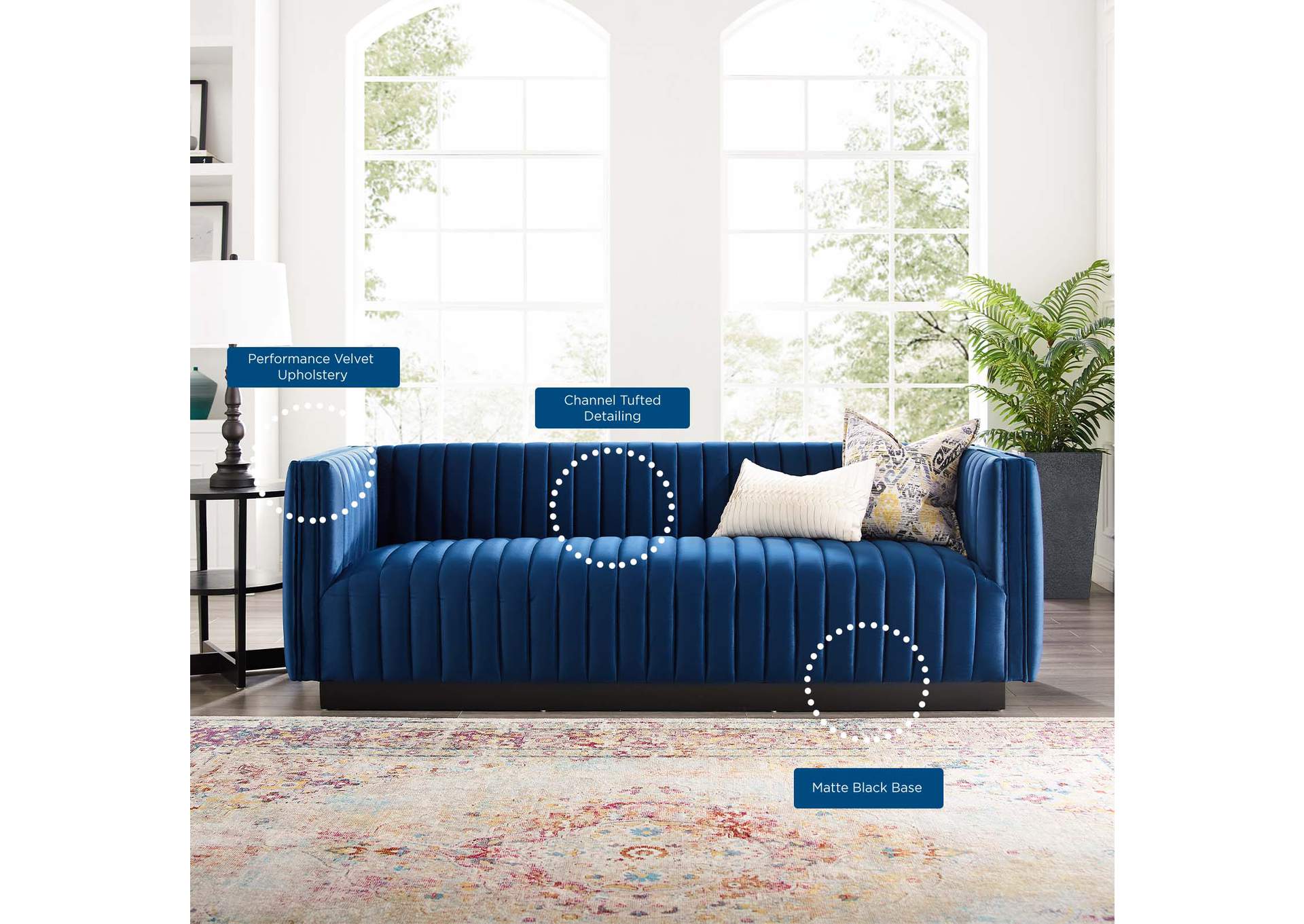Navy Conjure Channel Tufted Velvet Sofa,Modway