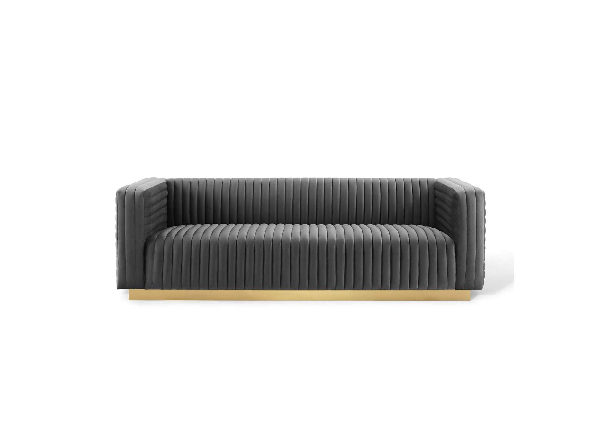 Charcoal Charisma Channel Tufted Performance Velvet Living Room Sofa,Modway