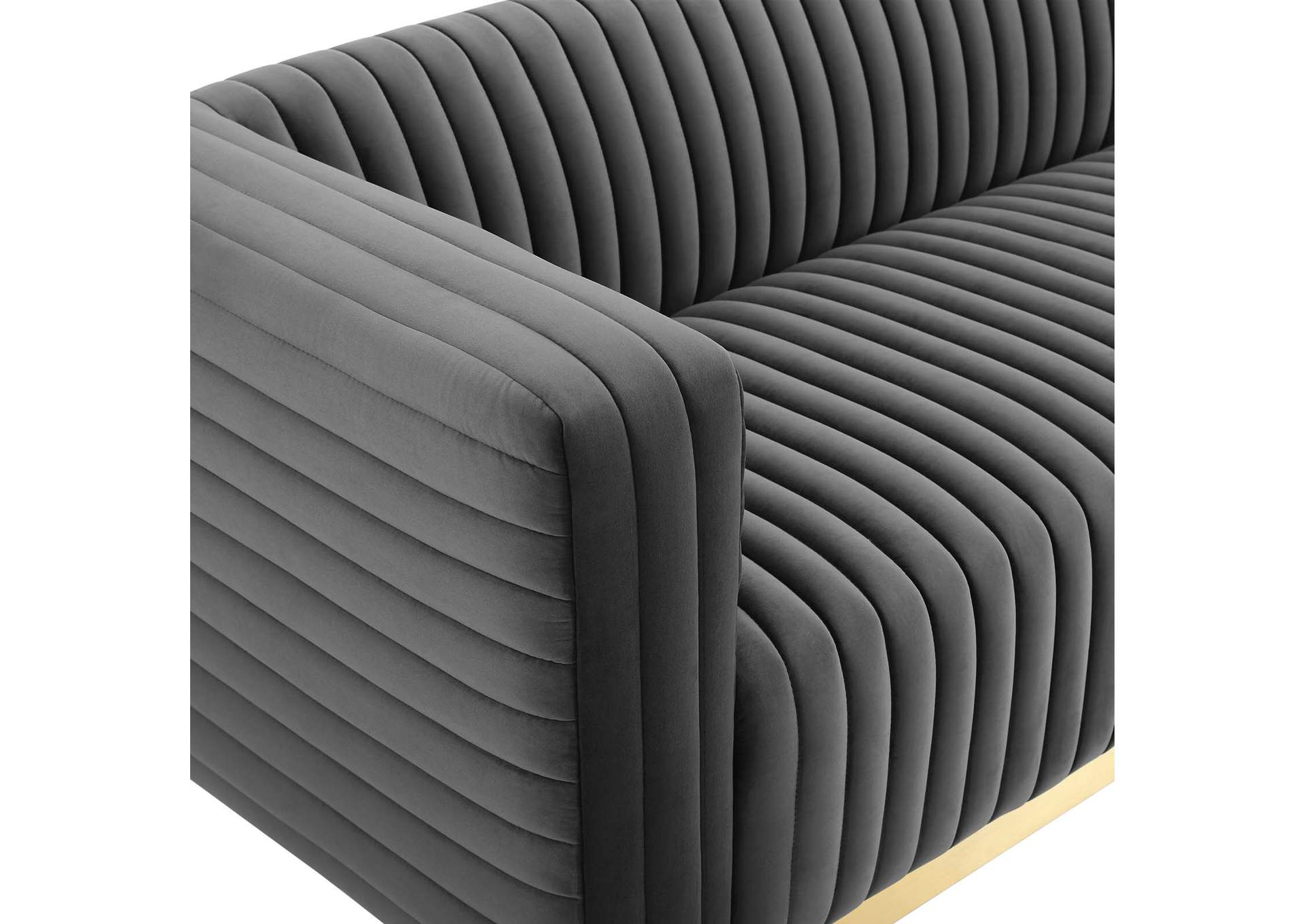 Charcoal Charisma Channel Tufted Performance Velvet Living Room Sofa,Modway