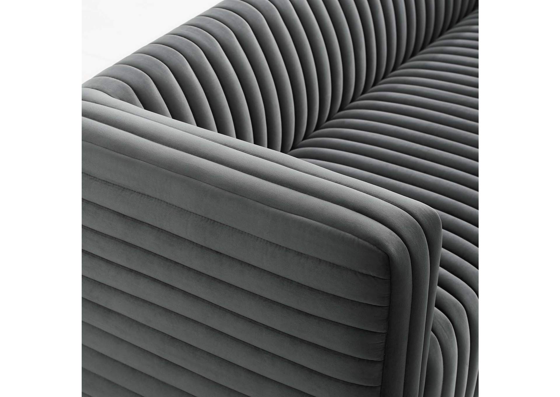 Charcoal Charisma Channel Tufted Performance Velvet Living Room Sofa,Modway