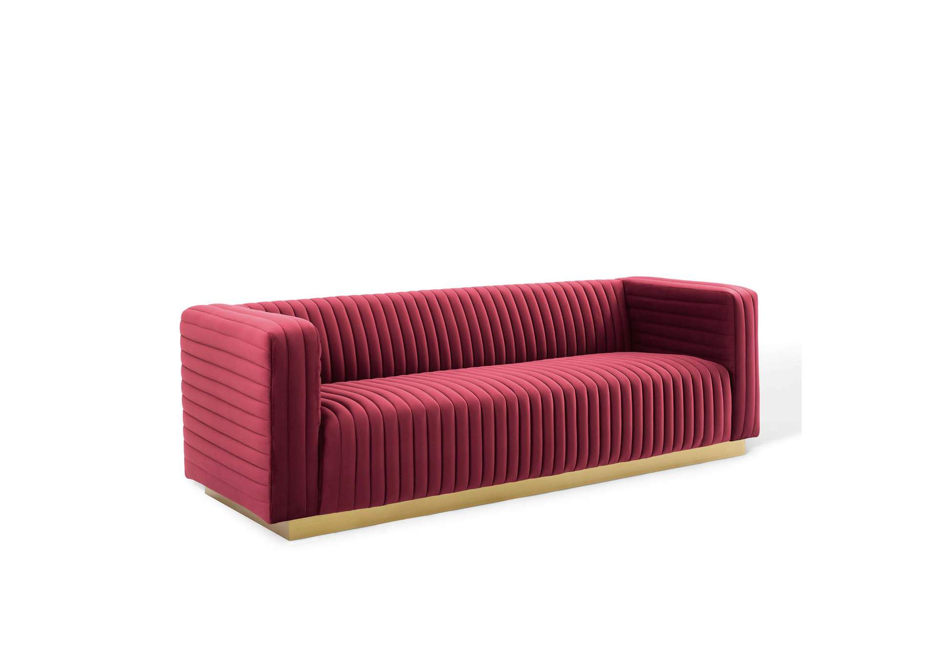 Maroon Charisma Channel Tufted Performance Velvet Living Room Sofa,Modway