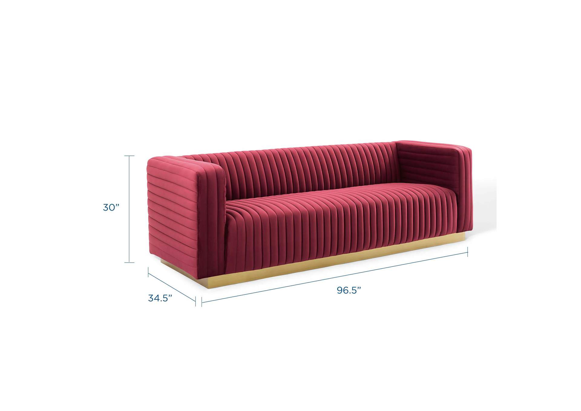Maroon Charisma Channel Tufted Performance Velvet Living Room Sofa,Modway
