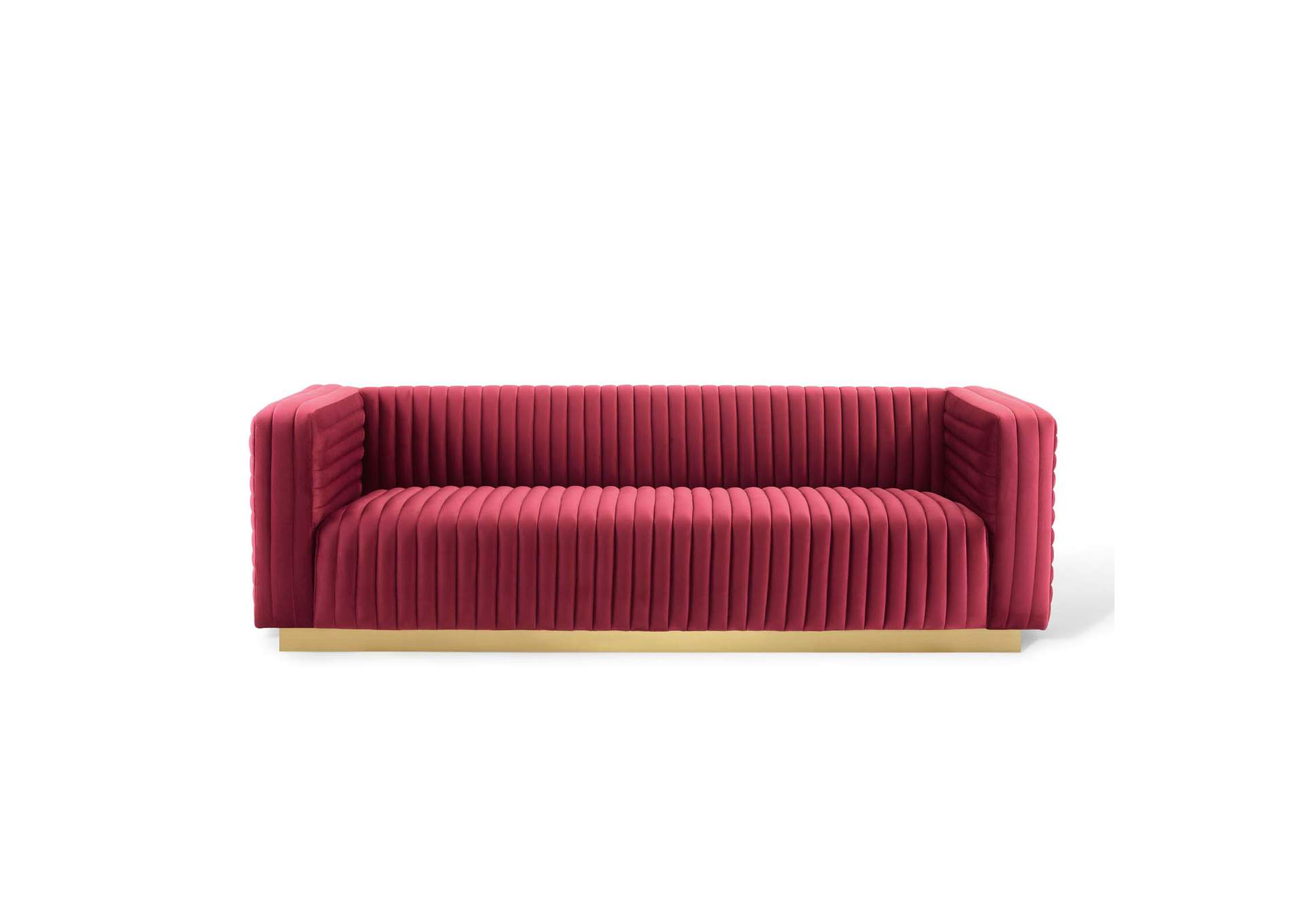 Maroon Charisma Channel Tufted Performance Velvet Living Room Sofa,Modway