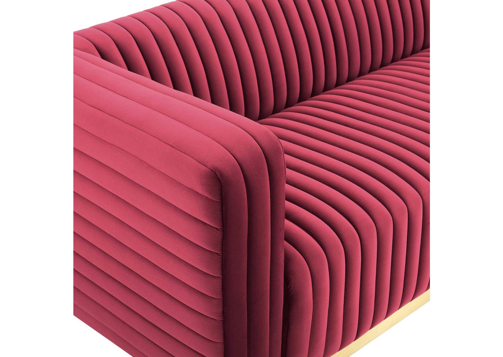 Maroon Charisma Channel Tufted Performance Velvet Living Room Sofa,Modway