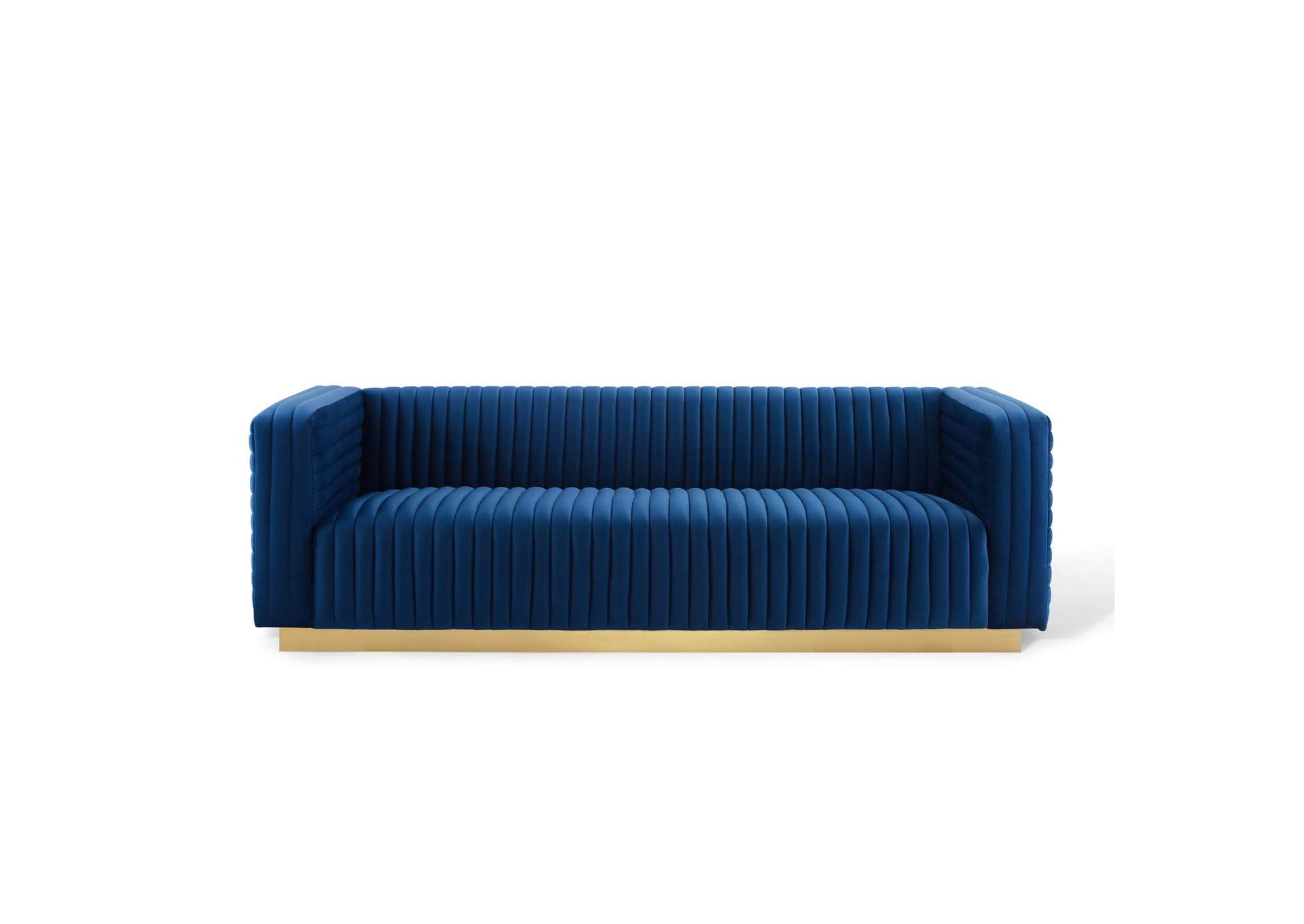 Navy Charisma Channel Tufted Performance Velvet Living Room Sofa,Modway