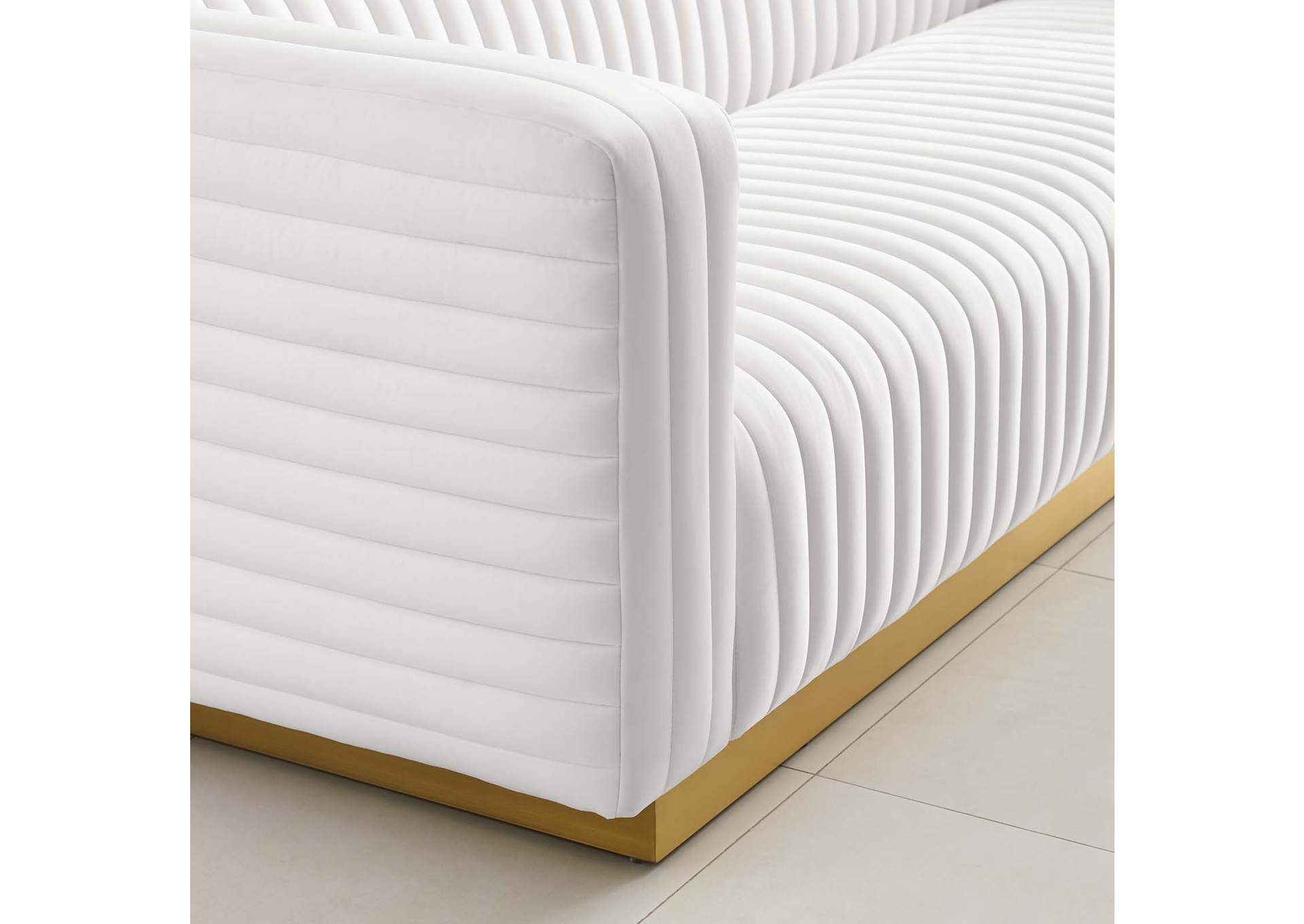 White Charisma Channel Tufted Performance Velvet Living Room Sofa,Modway