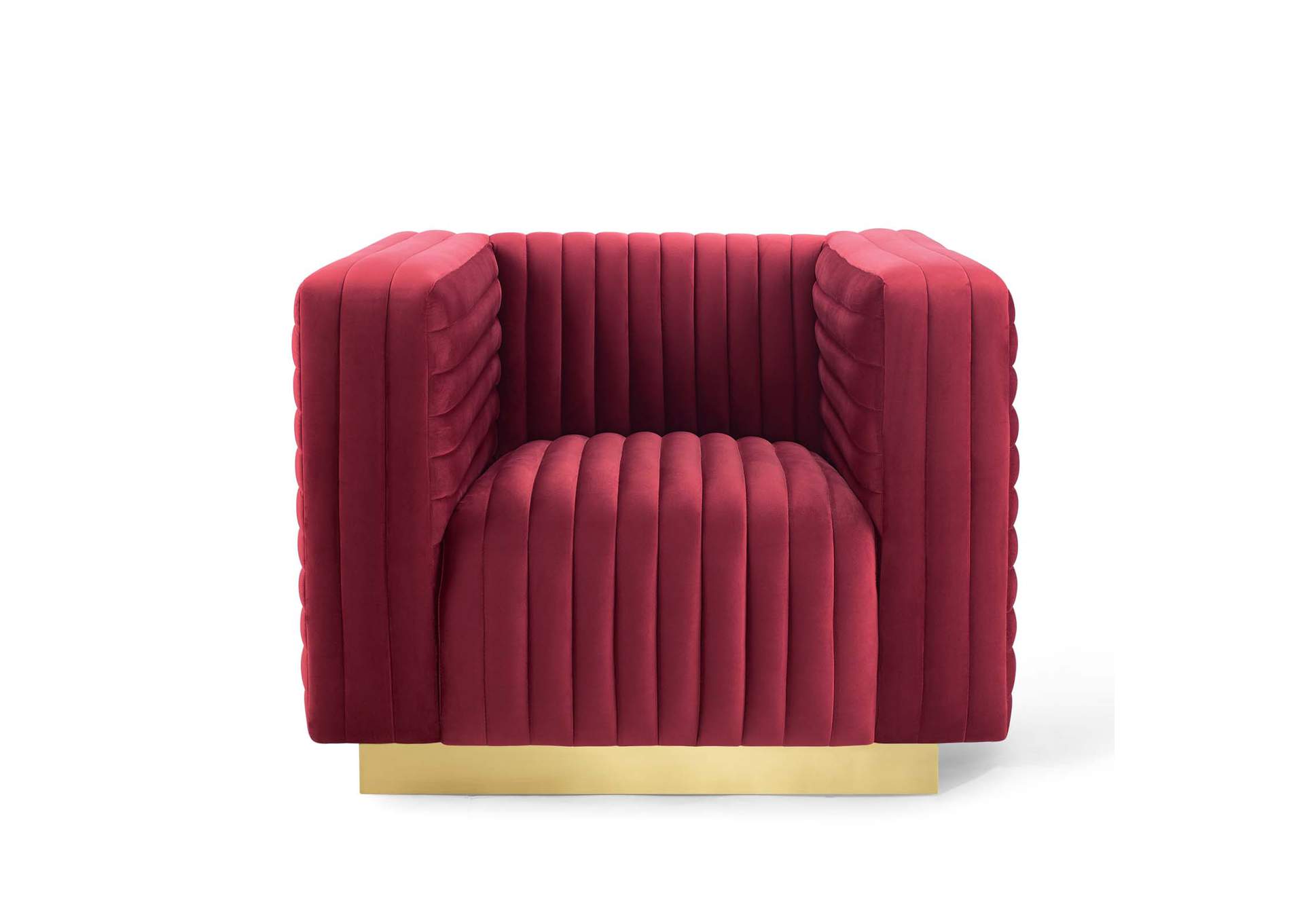 Maroon Charisma Channel Tufted Performance Velvet Accent Arm Chair,Modway