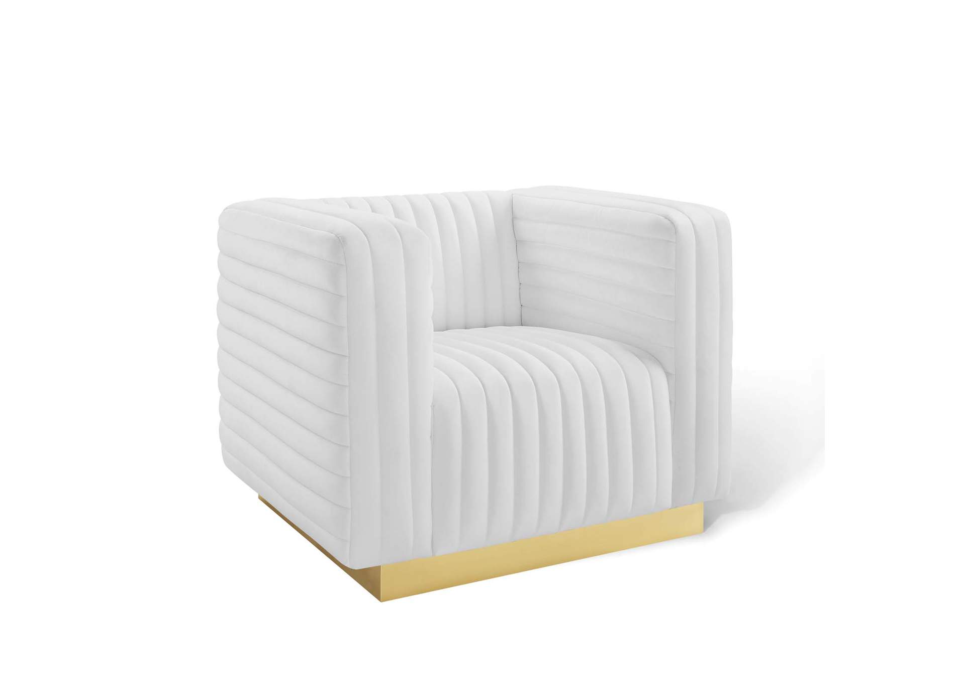 White Charisma Channel Tufted Performance Velvet Accent Arm Chair,Modway