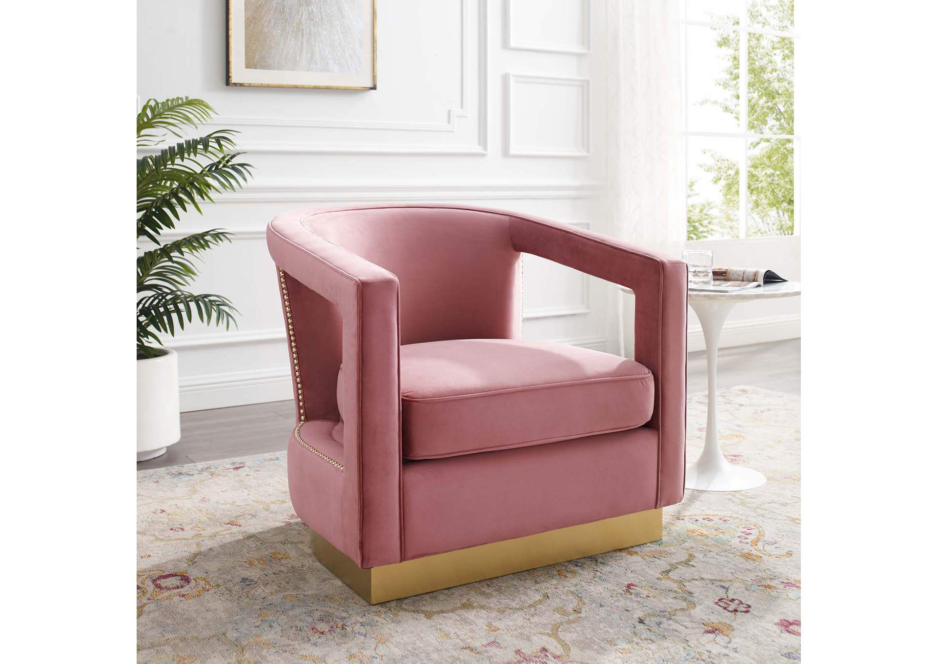 Dusty Rose Frolick Performance Velvet Arm Chair,Modway