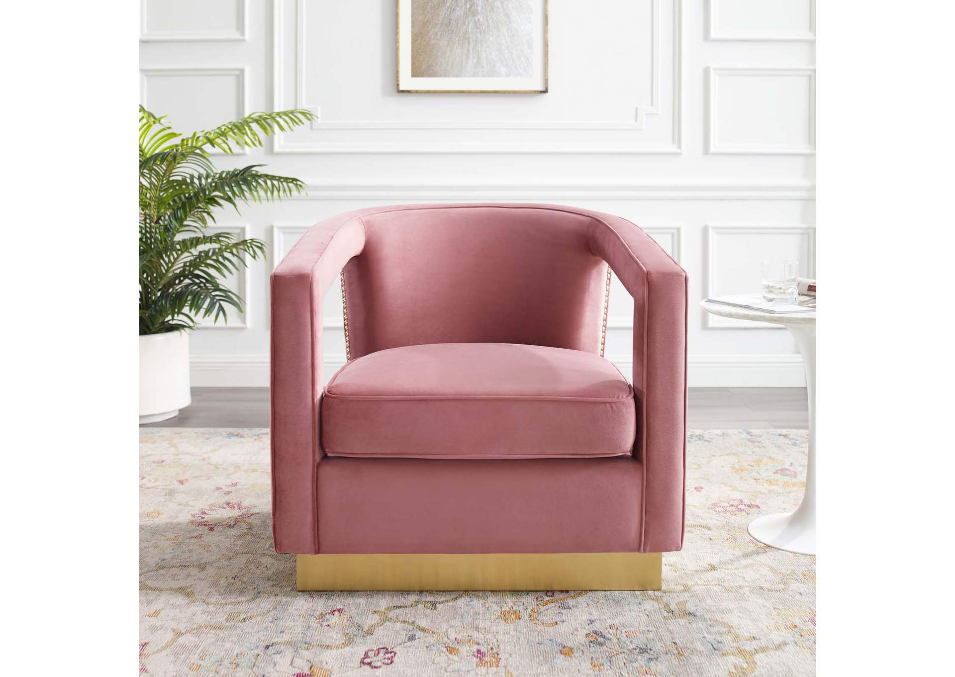 Dusty Rose Frolick Performance Velvet Arm Chair,Modway