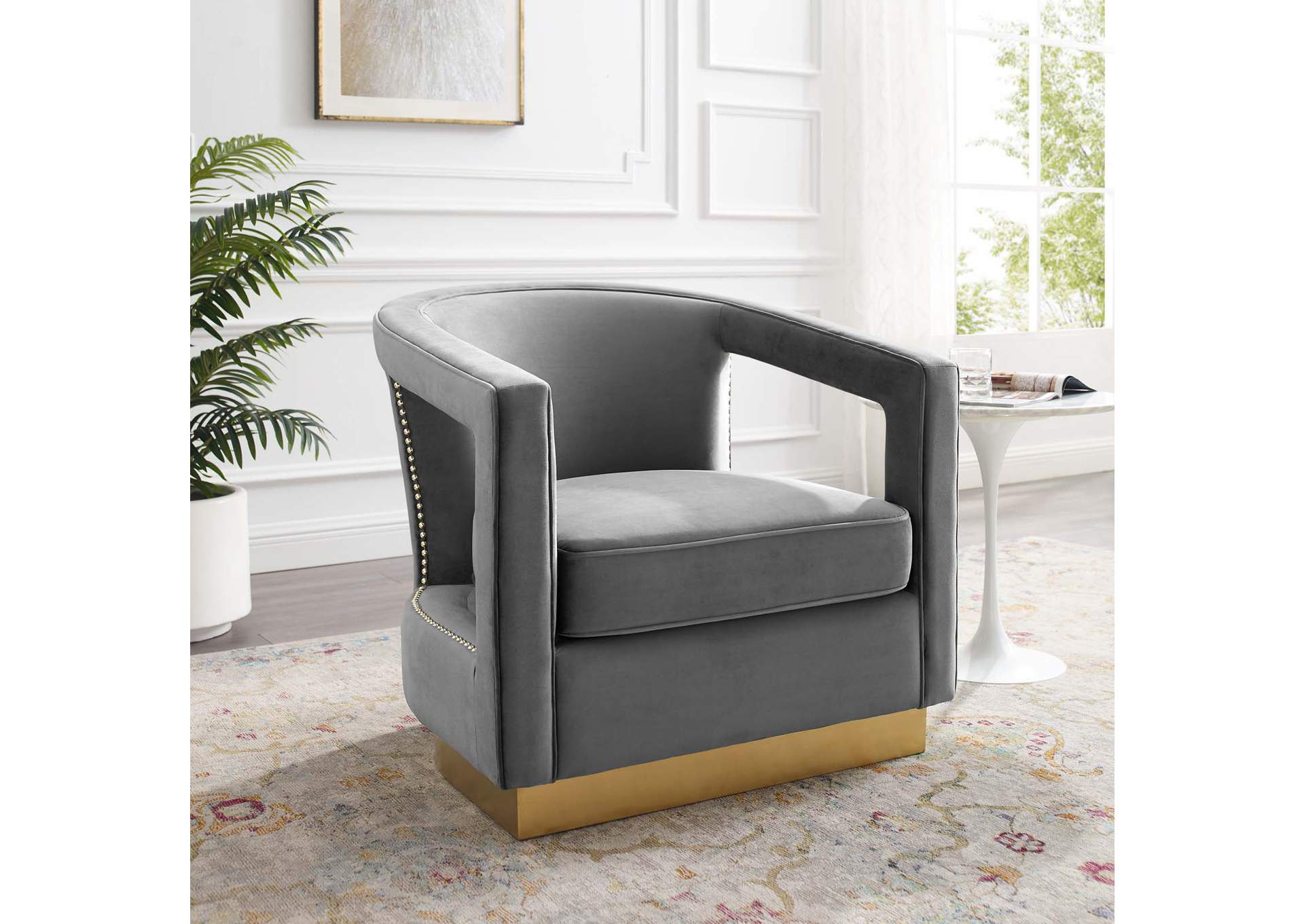 Gray Frolick Performance Velvet Arm Chair,Modway