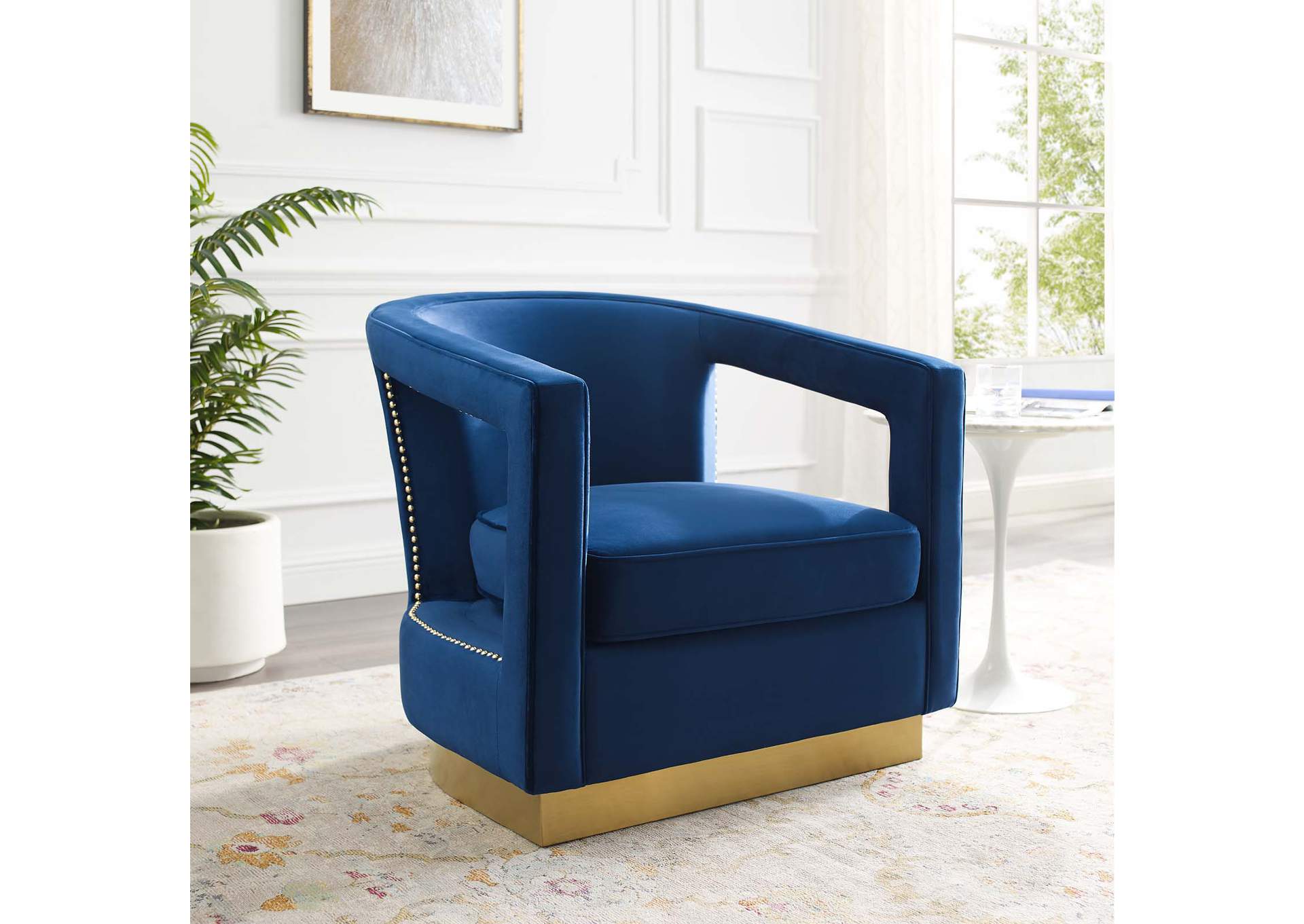 Navy Frolick Performance Velvet Arm Chair,Modway