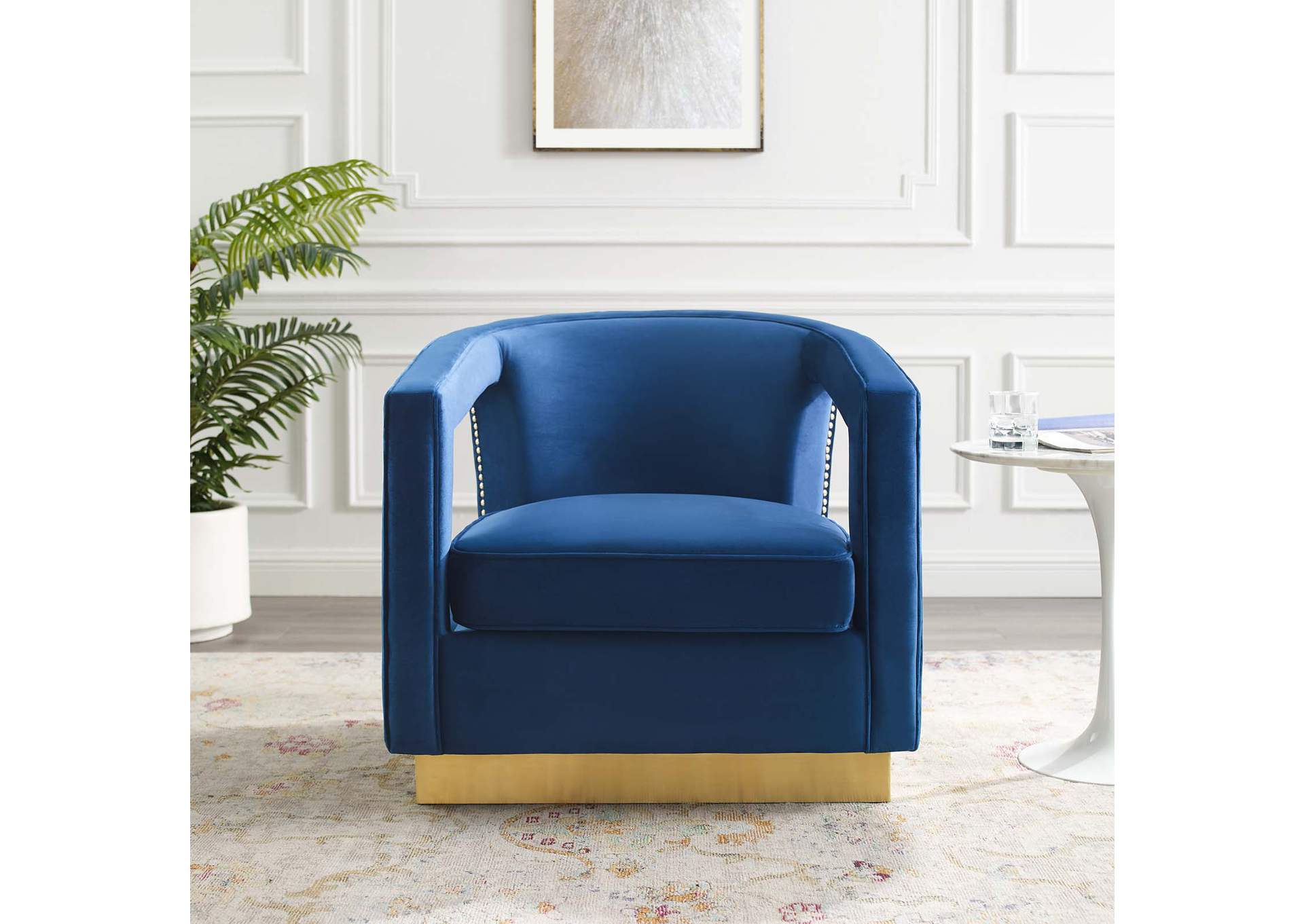 Navy Frolick Performance Velvet Arm Chair,Modway