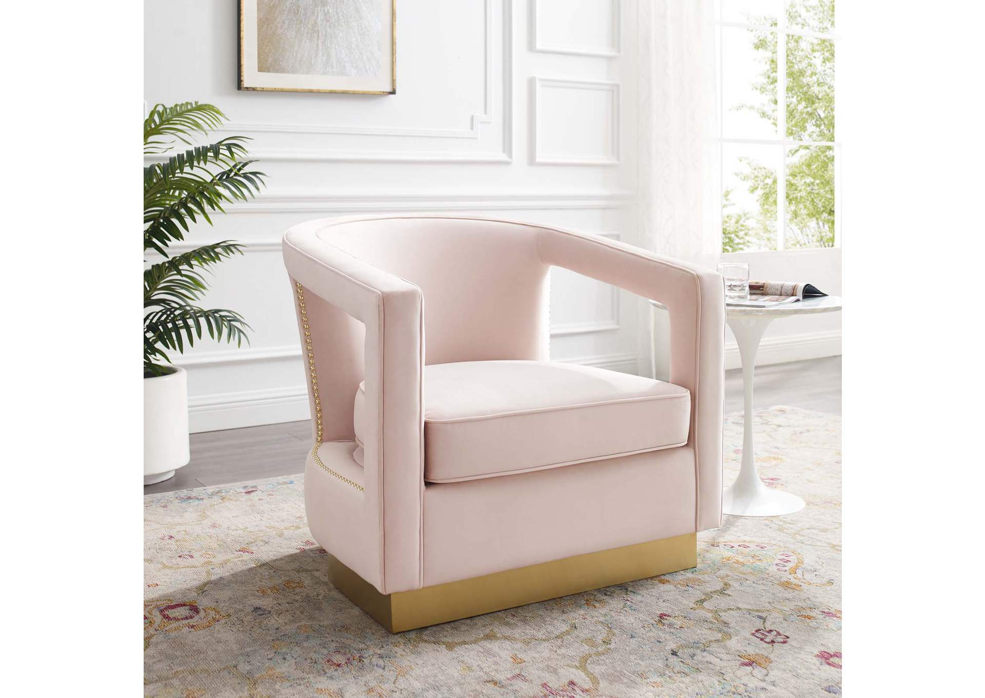 Pink Frolick Performance Velvet Arm Chair,Modway