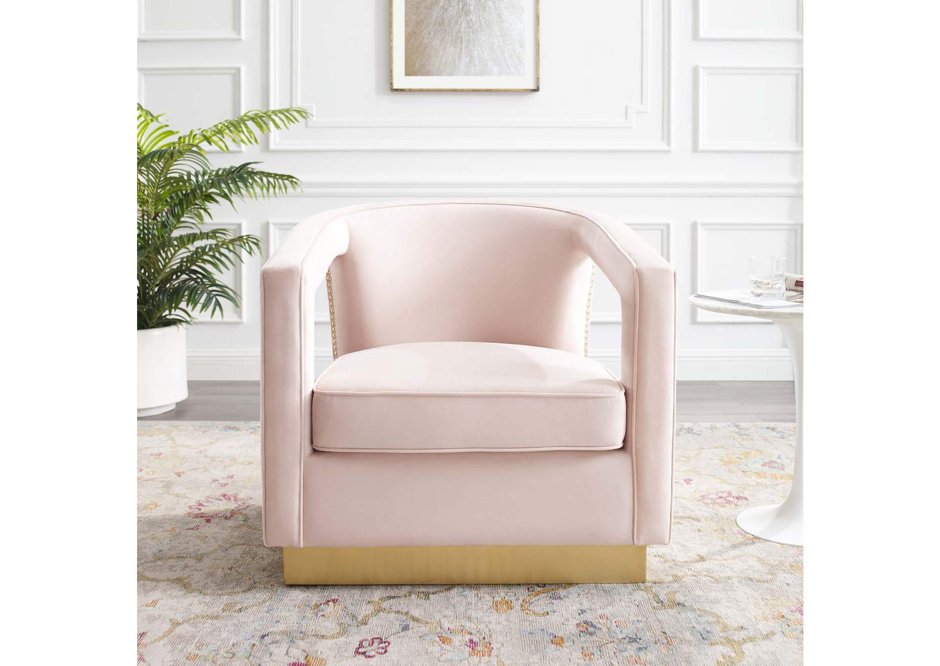 Pink Frolick Performance Velvet Arm Chair,Modway