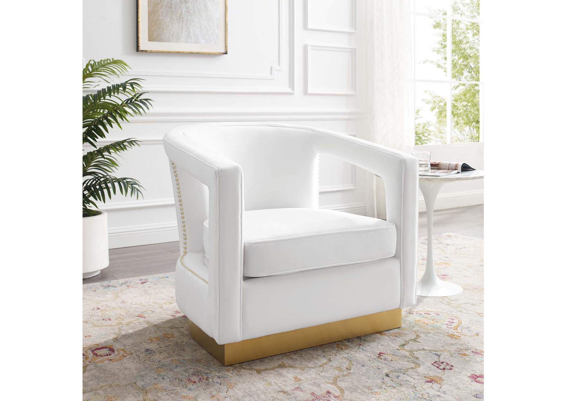 White Frolick Performance Velvet Arm Chair,Modway