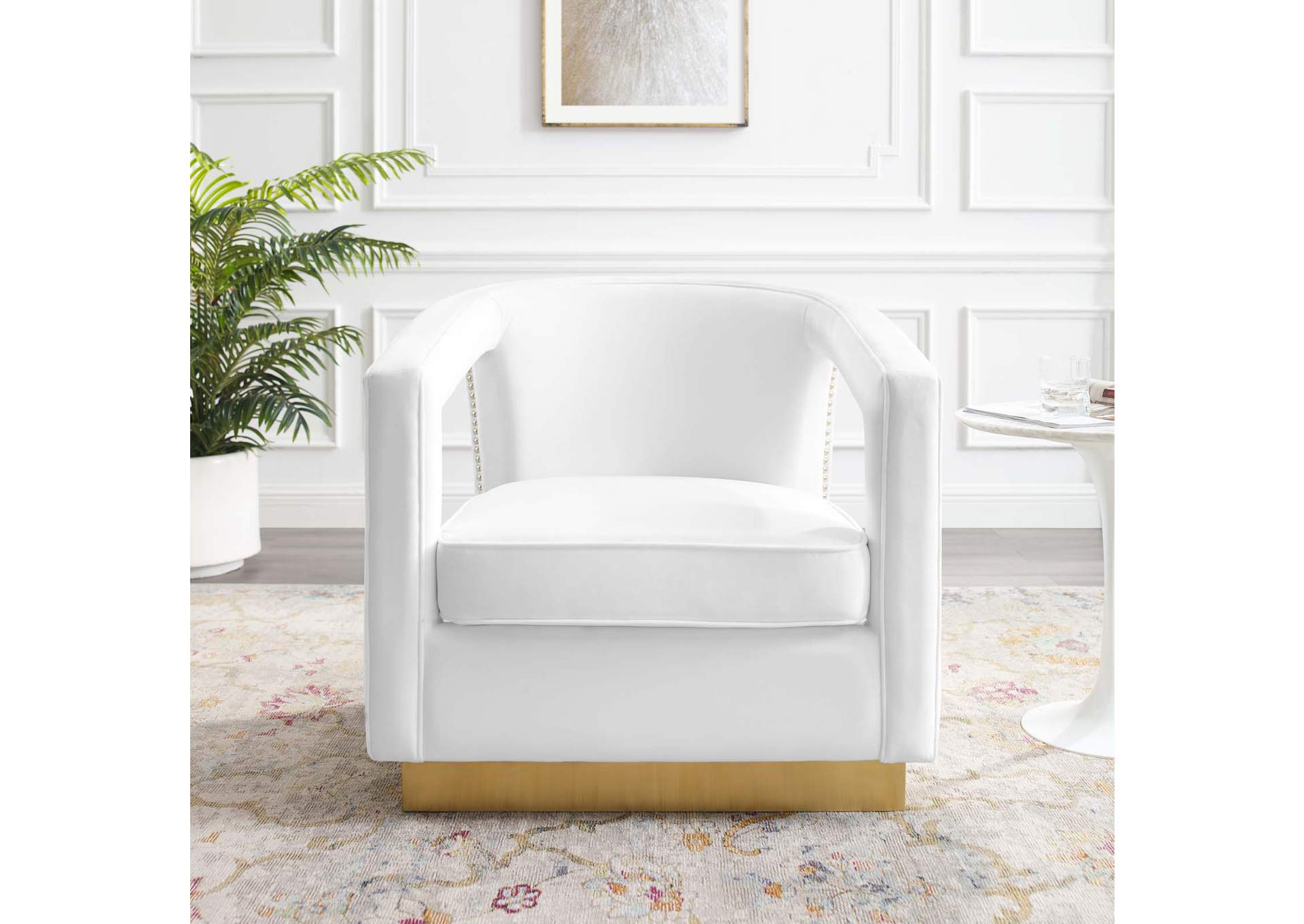 White Frolick Performance Velvet Arm Chair,Modway