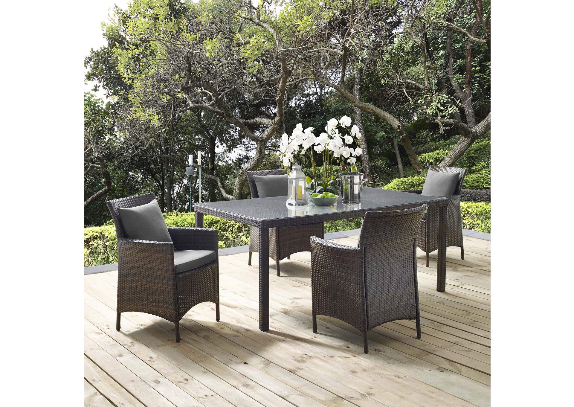 Brown Charcoal Conduit 5 Piece Outdoor Patio Wicker Rattan Set,Modway