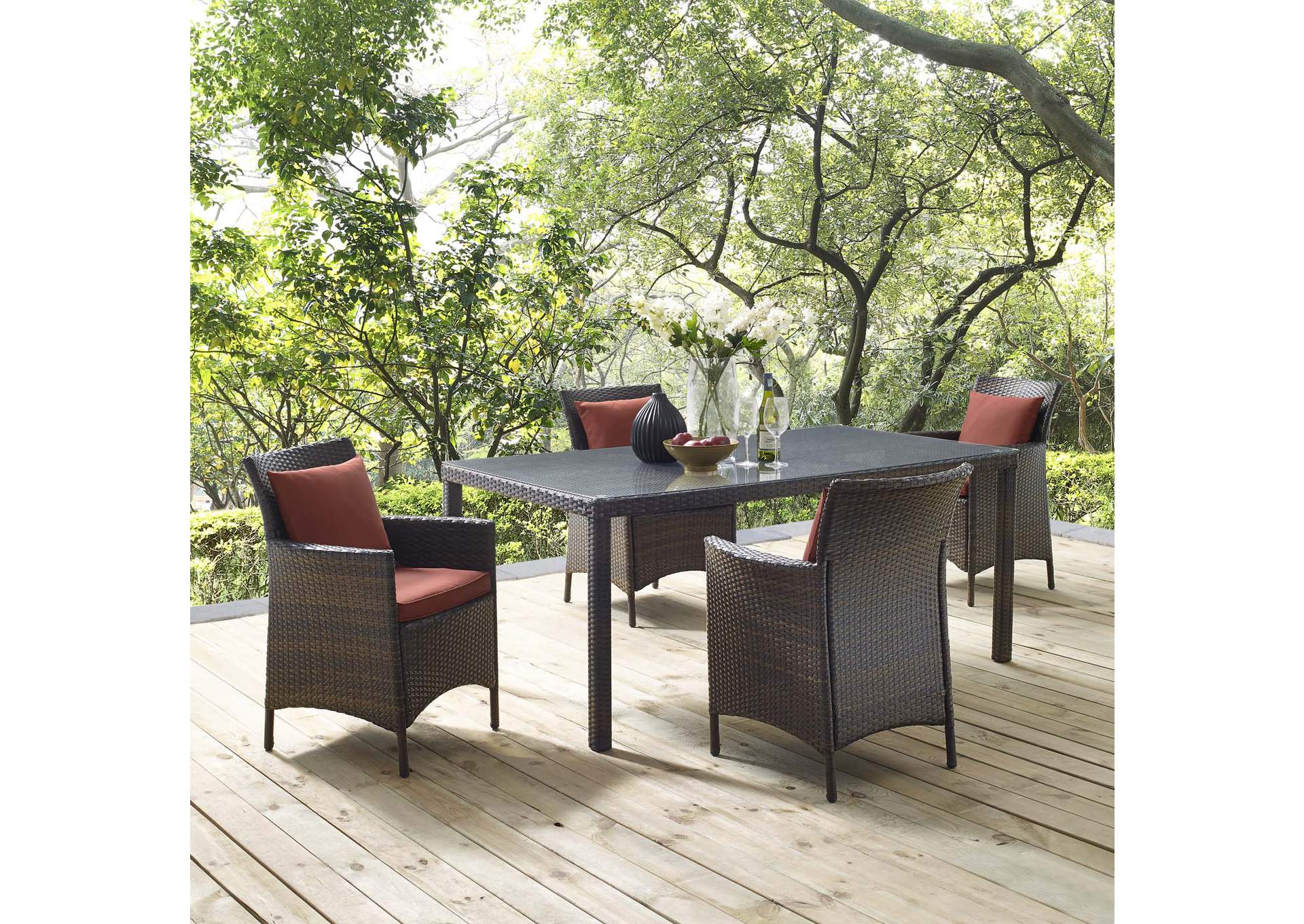 Brown Currant Conduit 5 Piece Outdoor Patio Wicker Rattan Set,Modway