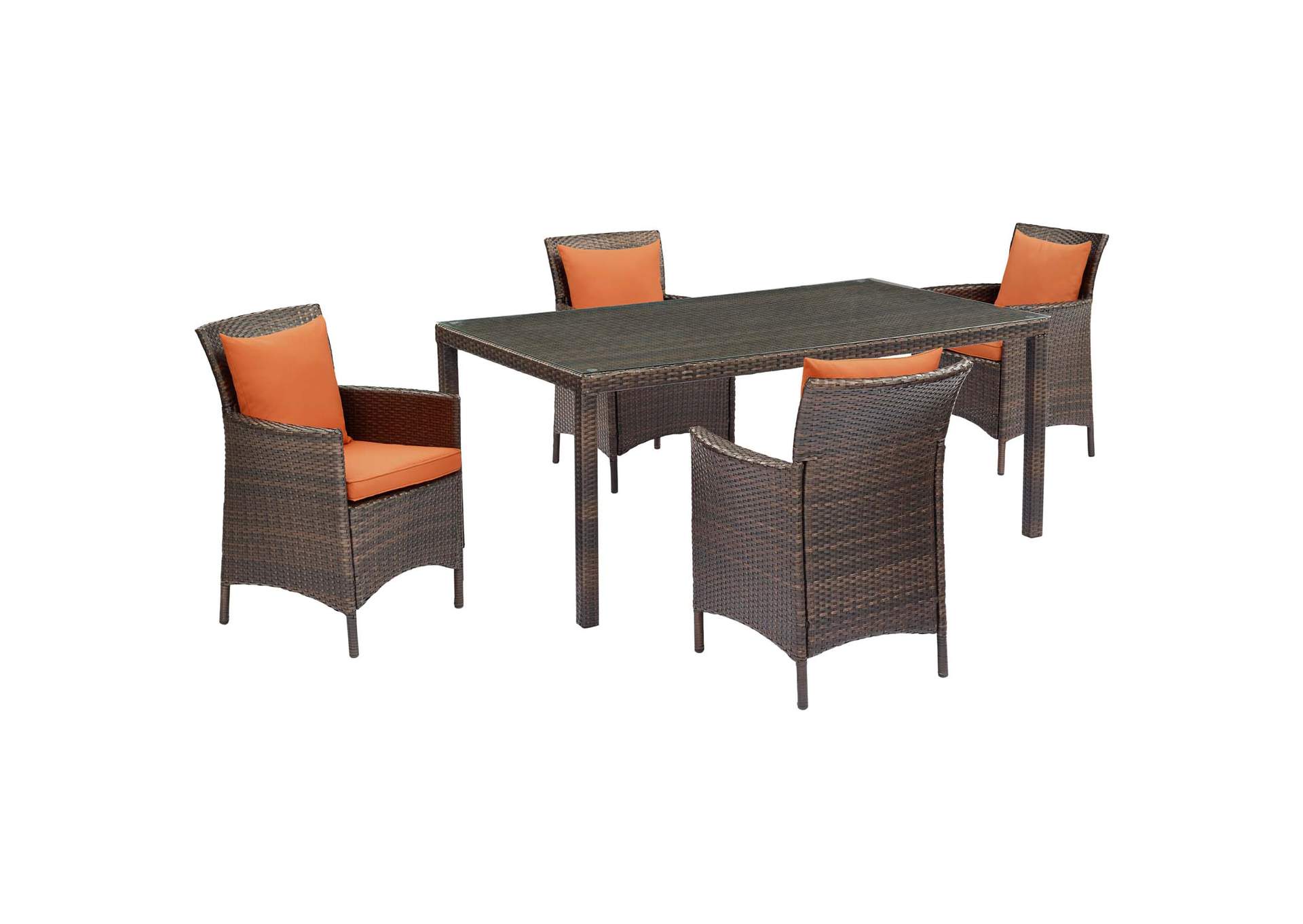 Brown Orange Conduit 5 Piece Outdoor Patio Wicker Rattan Set,Modway