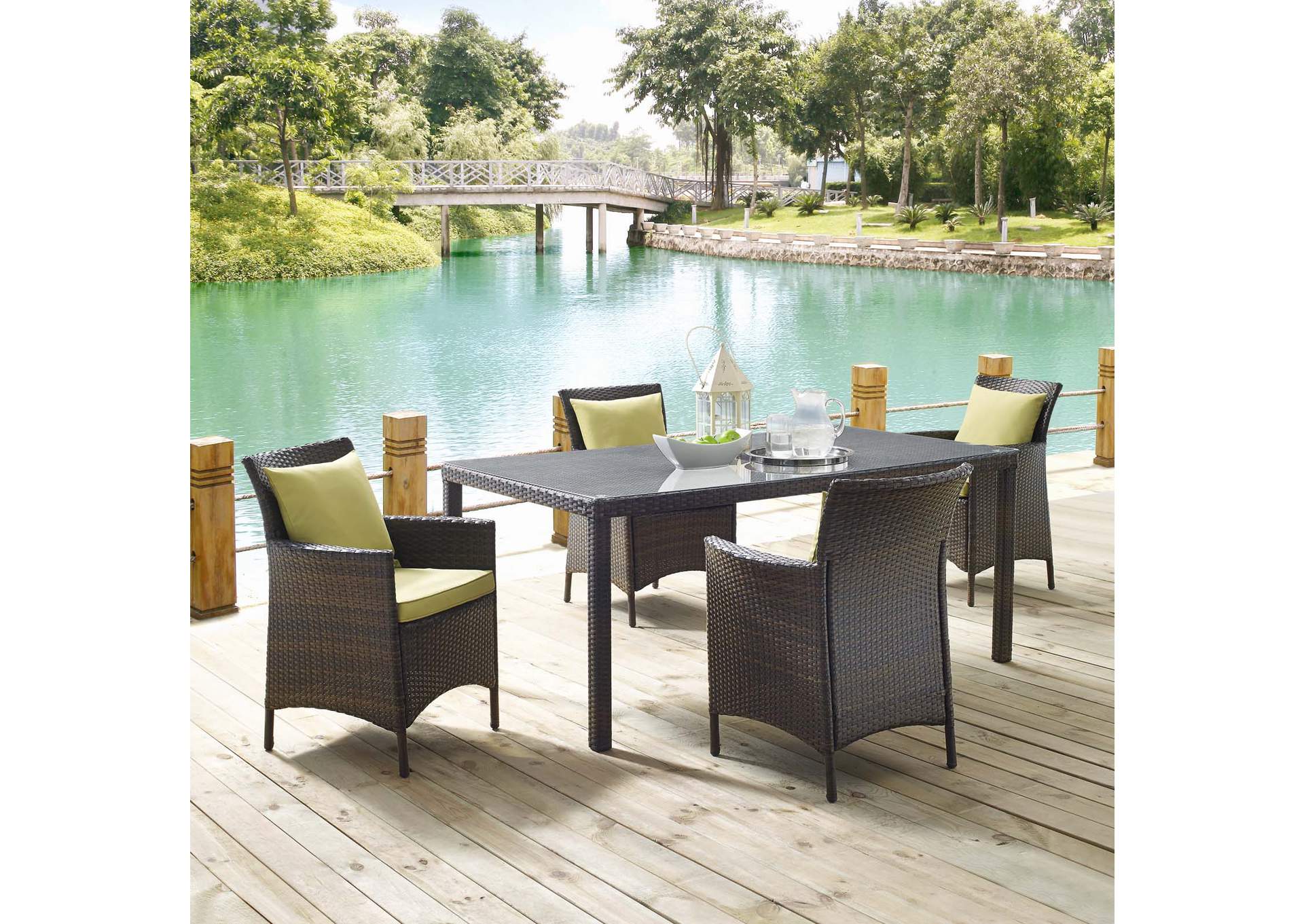 Brown Peridot Conduit 5 Piece Outdoor Patio Wicker Rattan Set,Modway