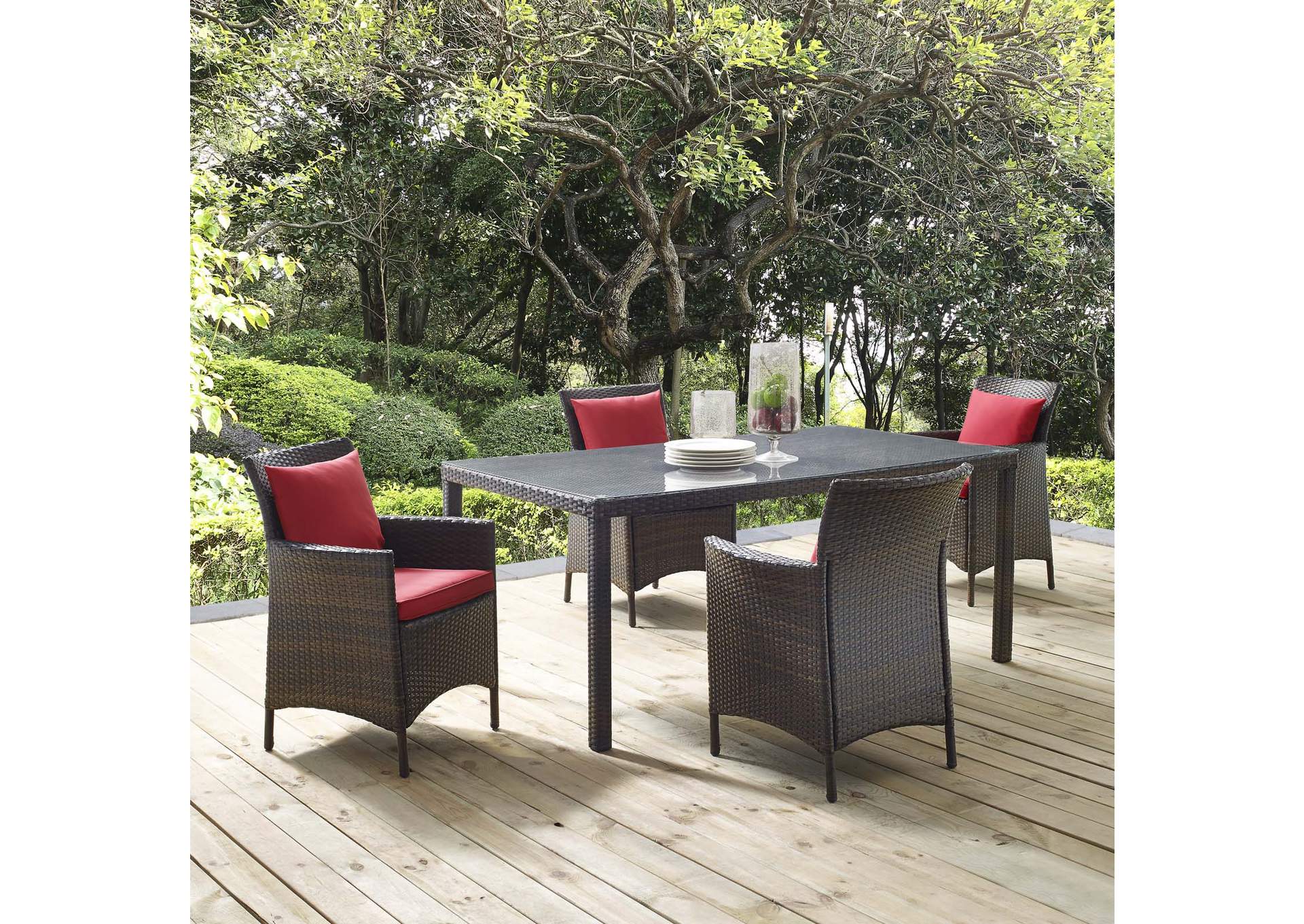 Brown Red Conduit 5 Piece Outdoor Patio Wicker Rattan Set,Modway