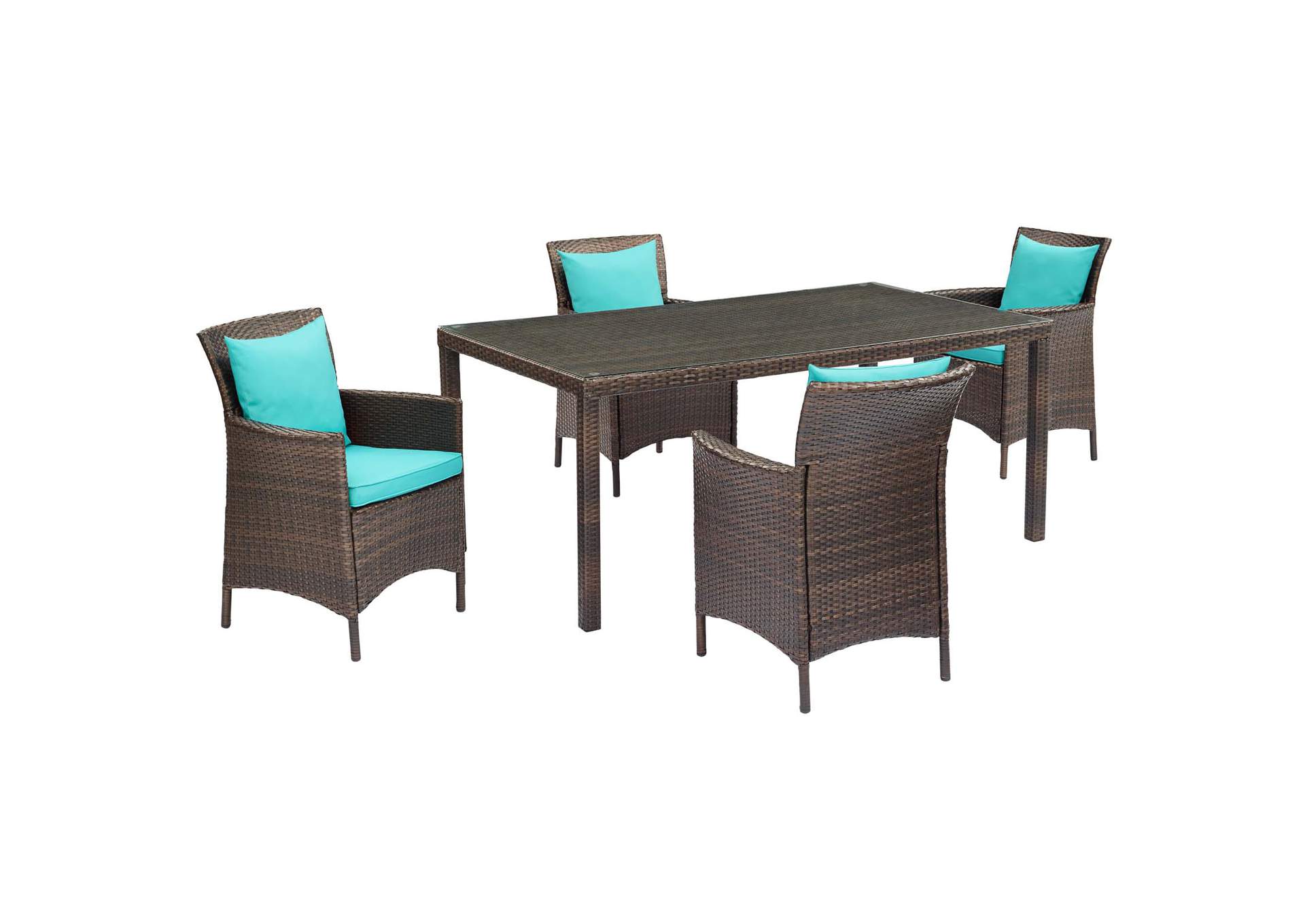 Brown Turquoise Conduit 5 Piece Outdoor Patio Wicker Rattan Set,Modway