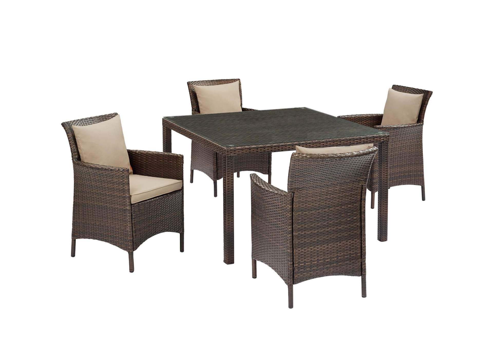 Brown Beige Conduit 5 Piece Outdoor Patio Wicker Rattan Set,Modway