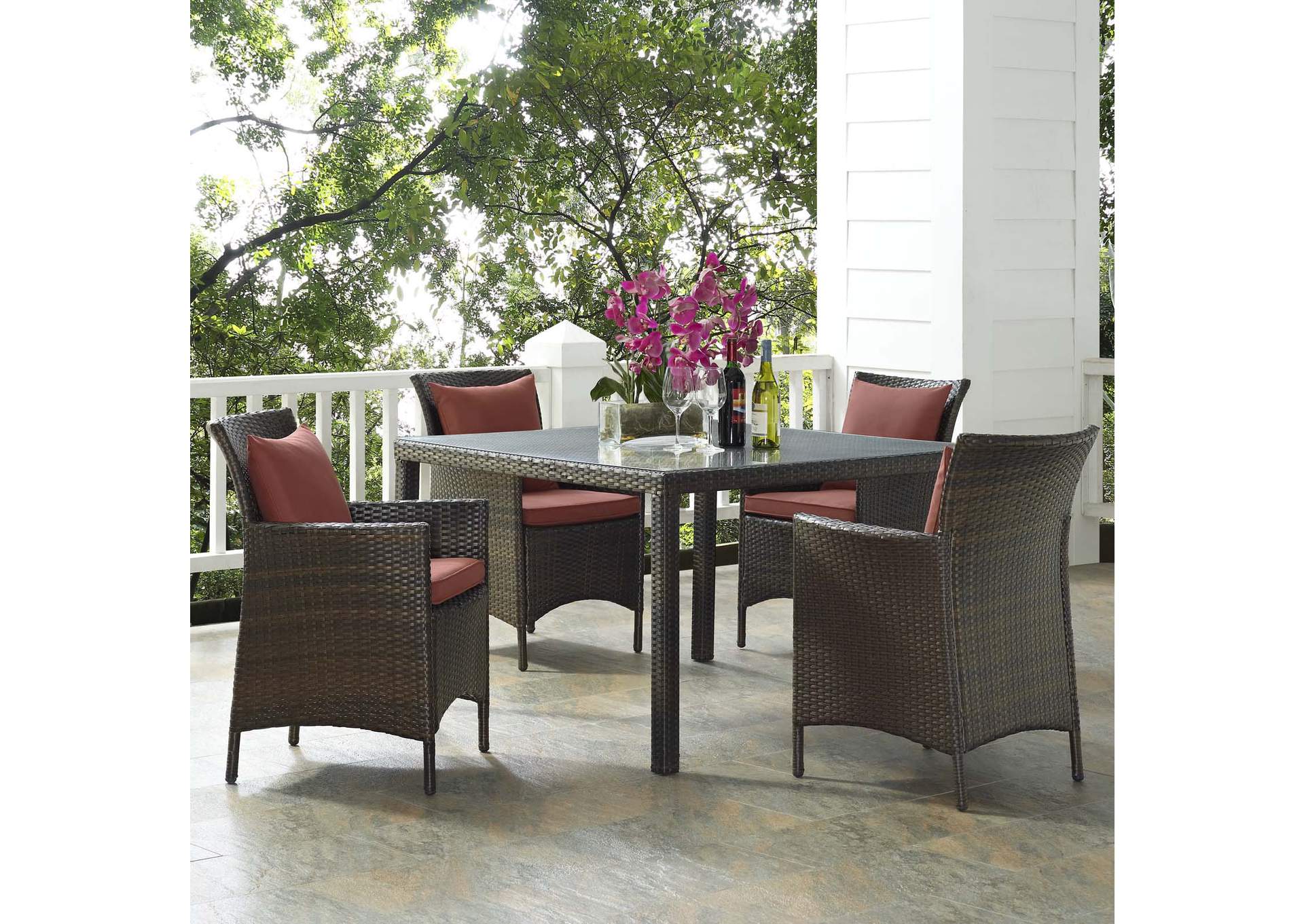 Brown Currant Conduit 5 Piece Outdoor Patio Wicker Rattan Set,Modway