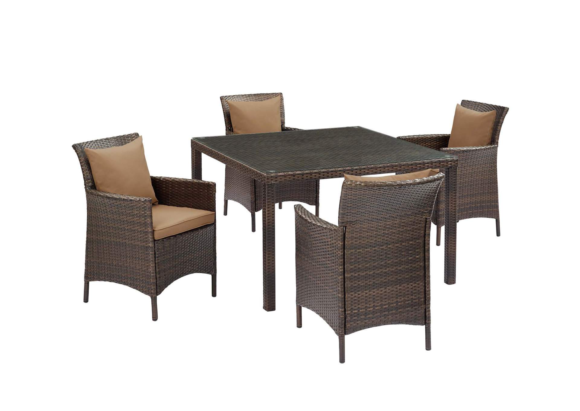 Brown Mocha Conduit 5 Piece Outdoor Patio Wicker Rattan Set,Modway