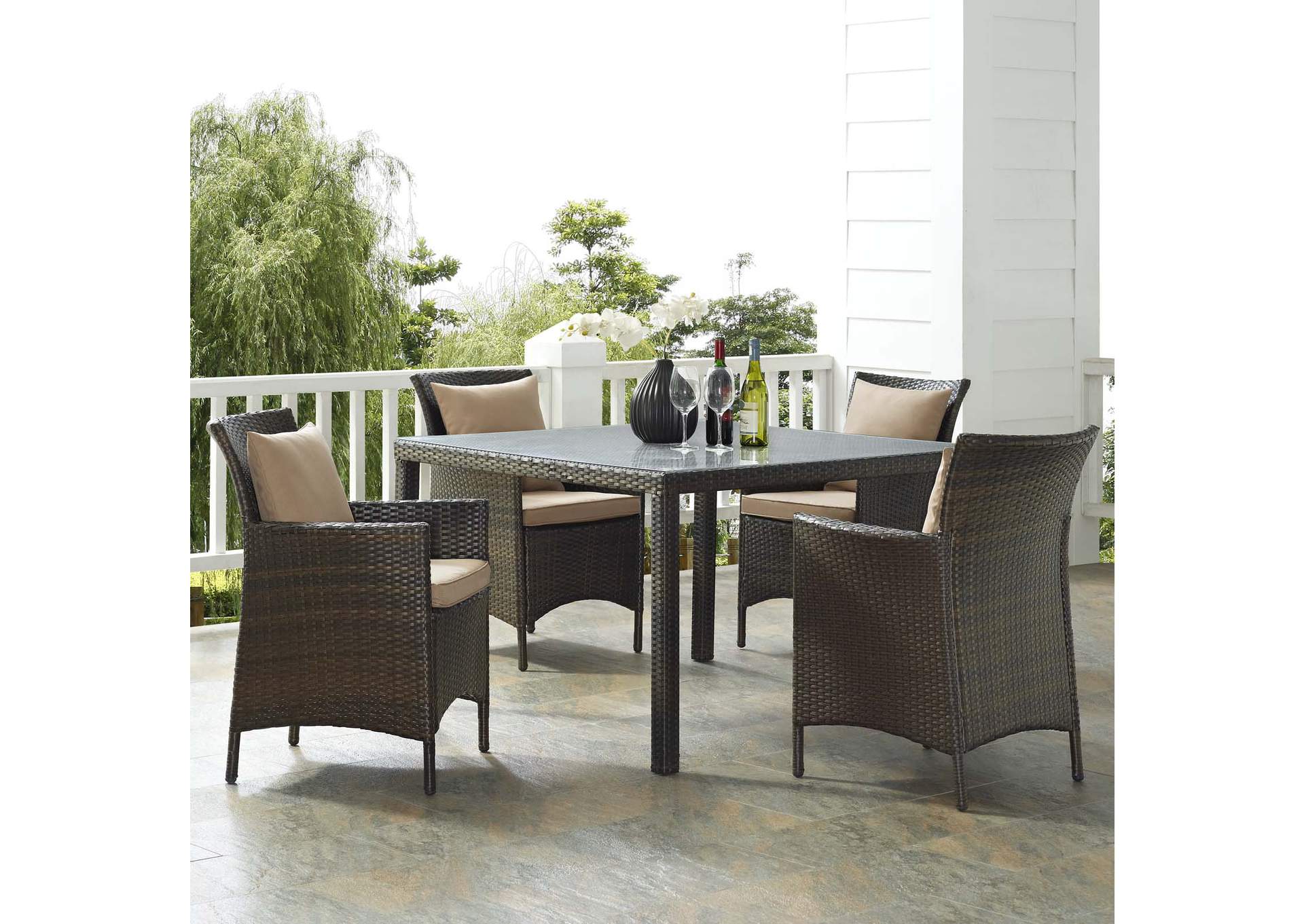 Brown Mocha Conduit 5 Piece Outdoor Patio Wicker Rattan Set,Modway