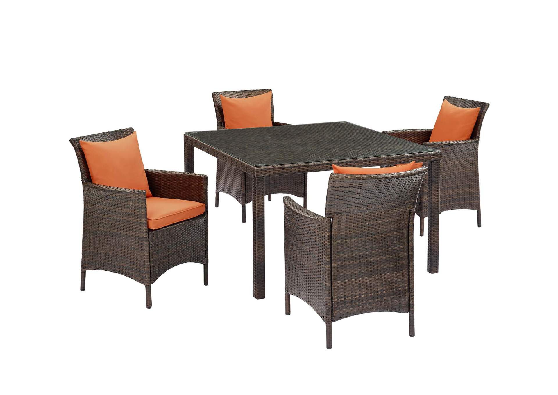 Conduit Brown Orange 5 Piece Outdoor Patio Wicker Rattan Set,Modway