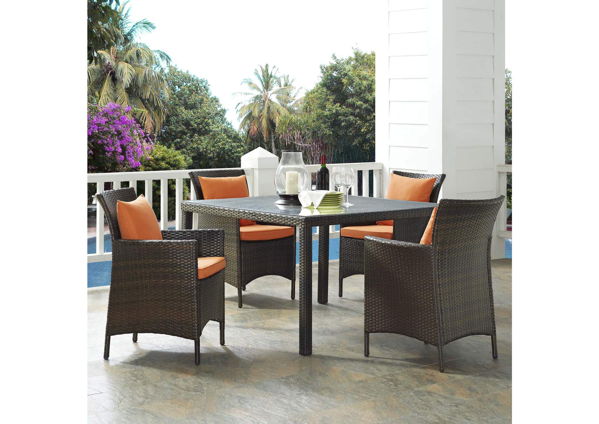 Conduit Brown Orange 5 Piece Outdoor Patio Wicker Rattan Set,Modway