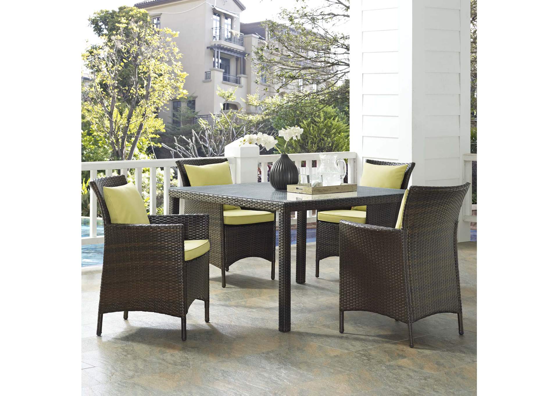 Brown Peridot Conduit 5 Piece Outdoor Patio Wicker Rattan Set,Modway