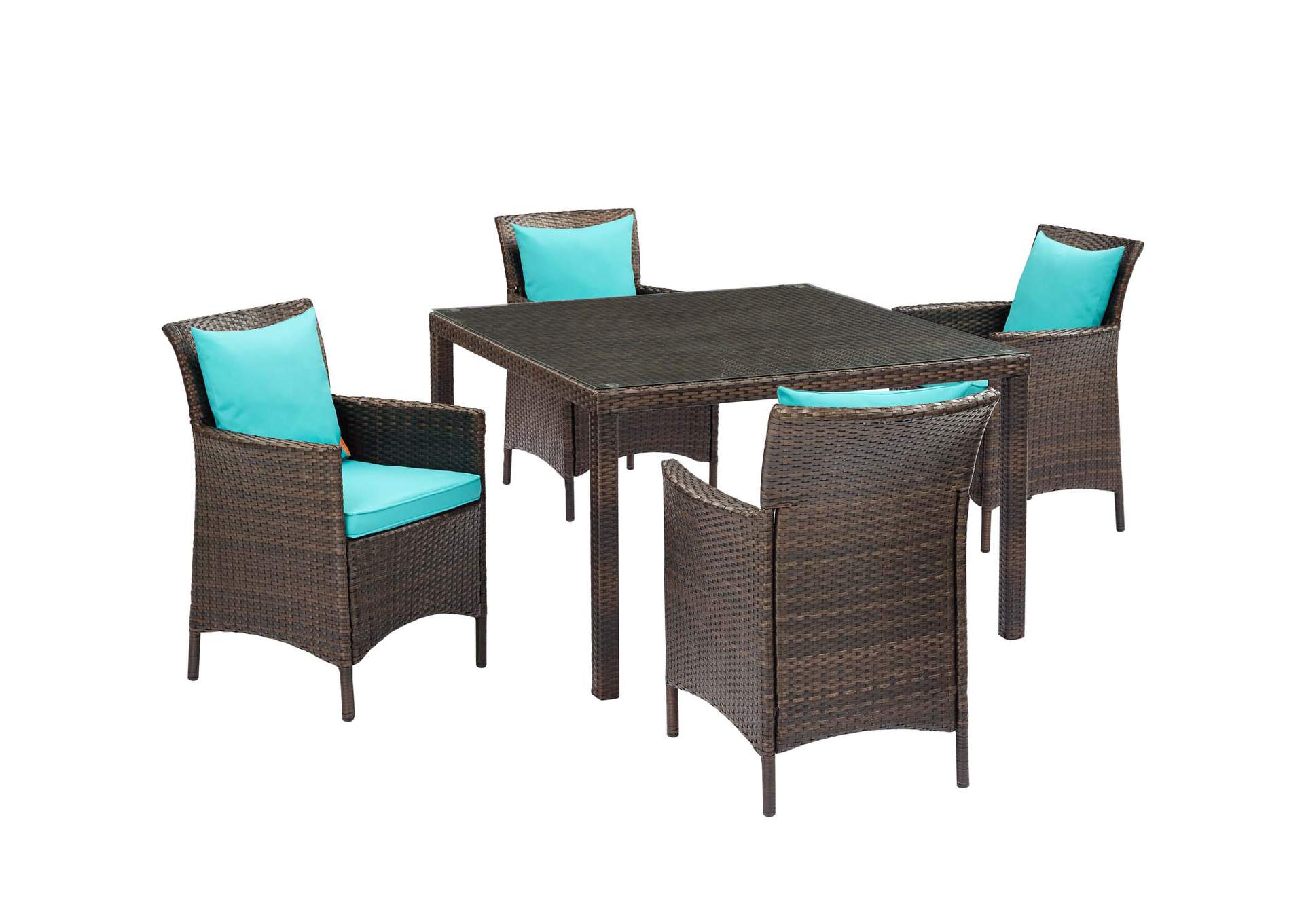 Brown Turquoise Conduit 5 Piece Outdoor Patio Wicker Rattan Set,Modway