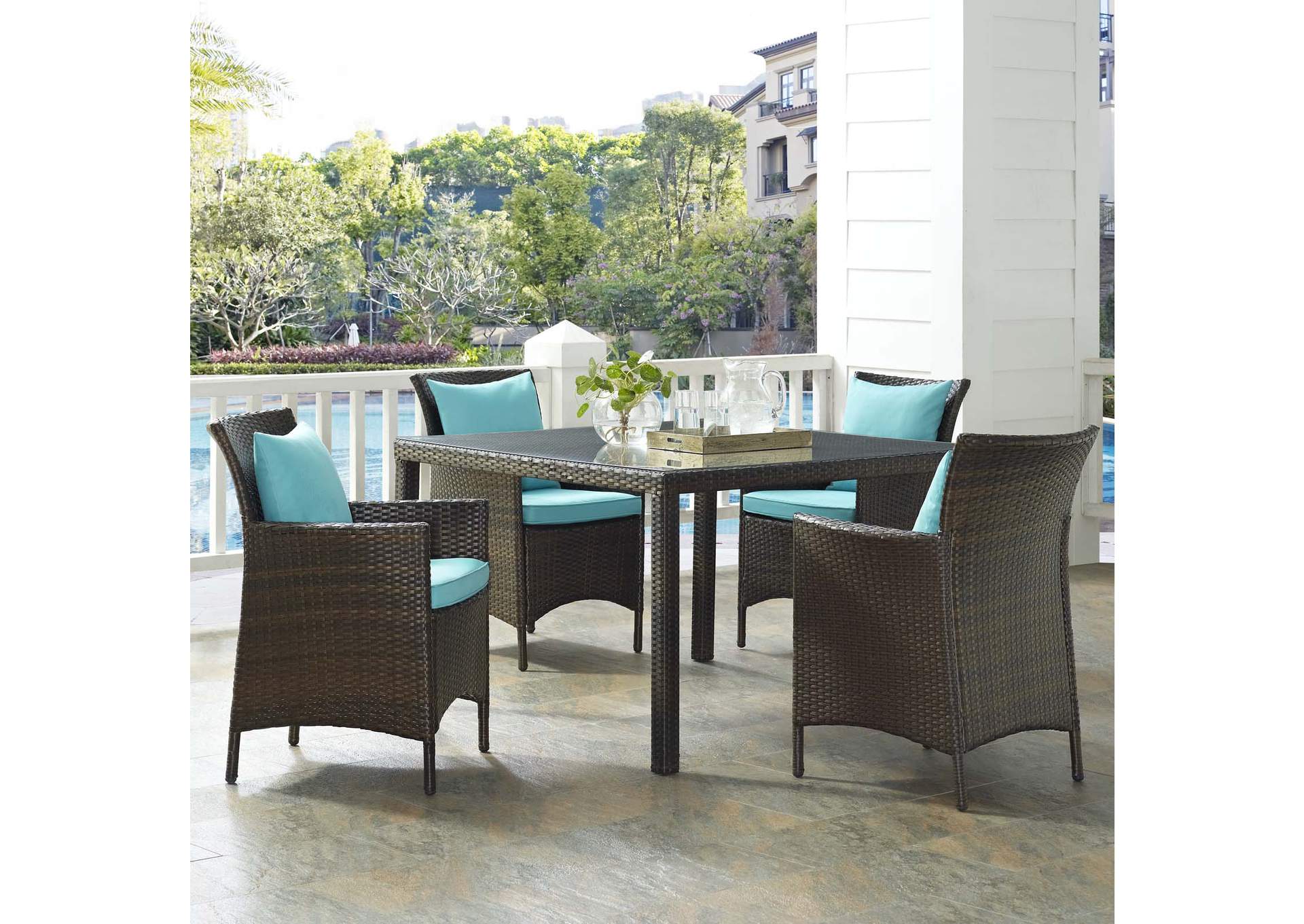 Brown Turquoise Conduit 5 Piece Outdoor Patio Wicker Rattan Set,Modway