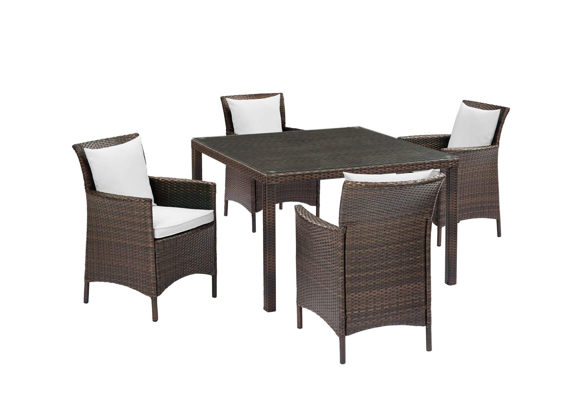 Brown White Conduit 5 Piece Outdoor Patio Wicker Rattan Set,Modway