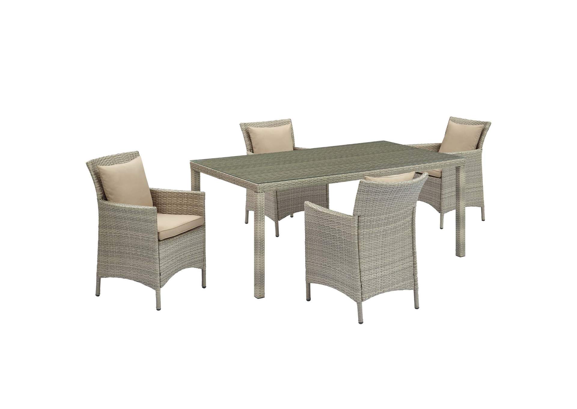 Light Gray Beige Conduit 5 Piece Outdoor Patio Wicker Rattan Dining Set,Modway