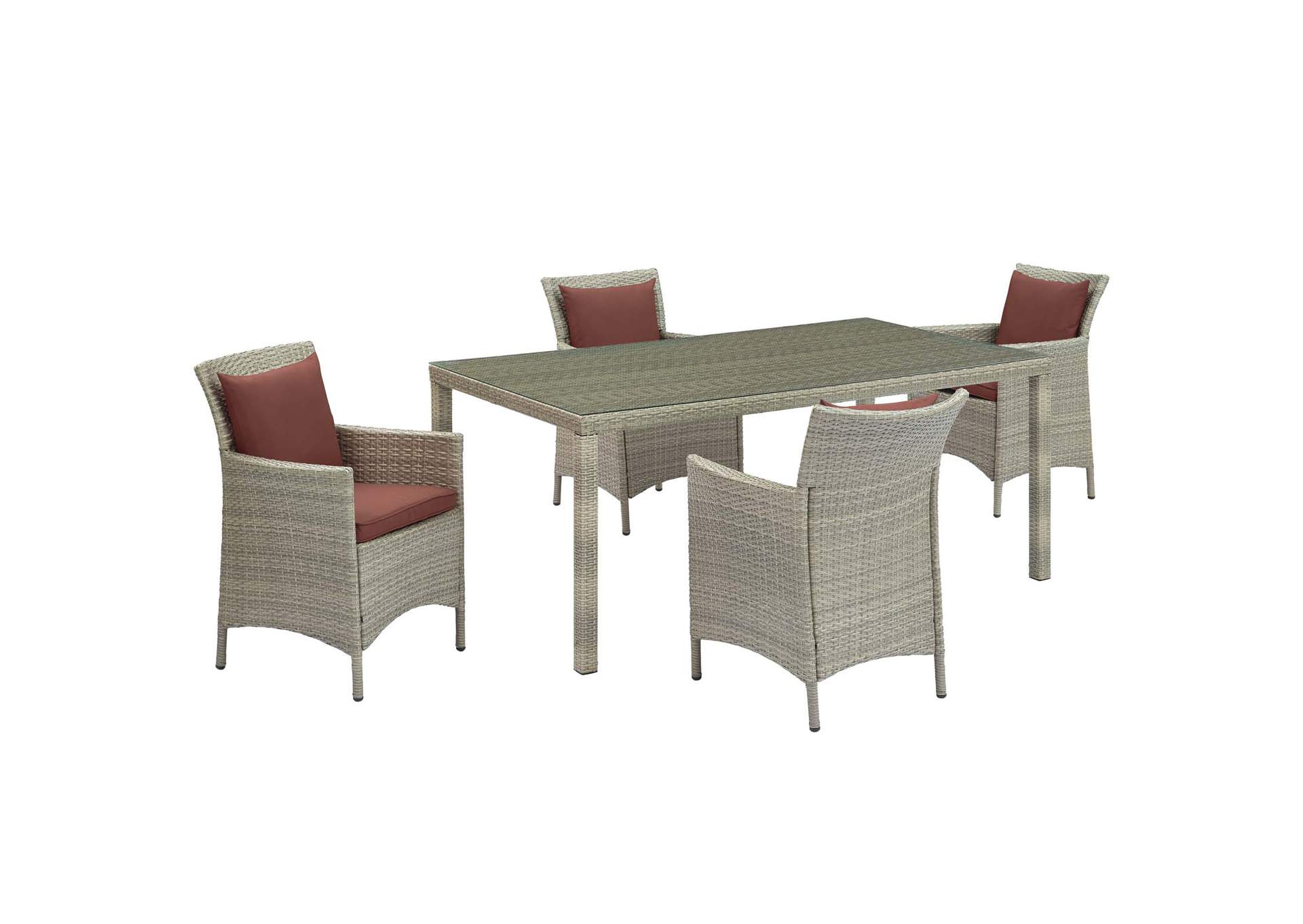 Light Gray Currant Conduit 5 Piece Outdoor Patio Wicker Rattan Dining Set,Modway