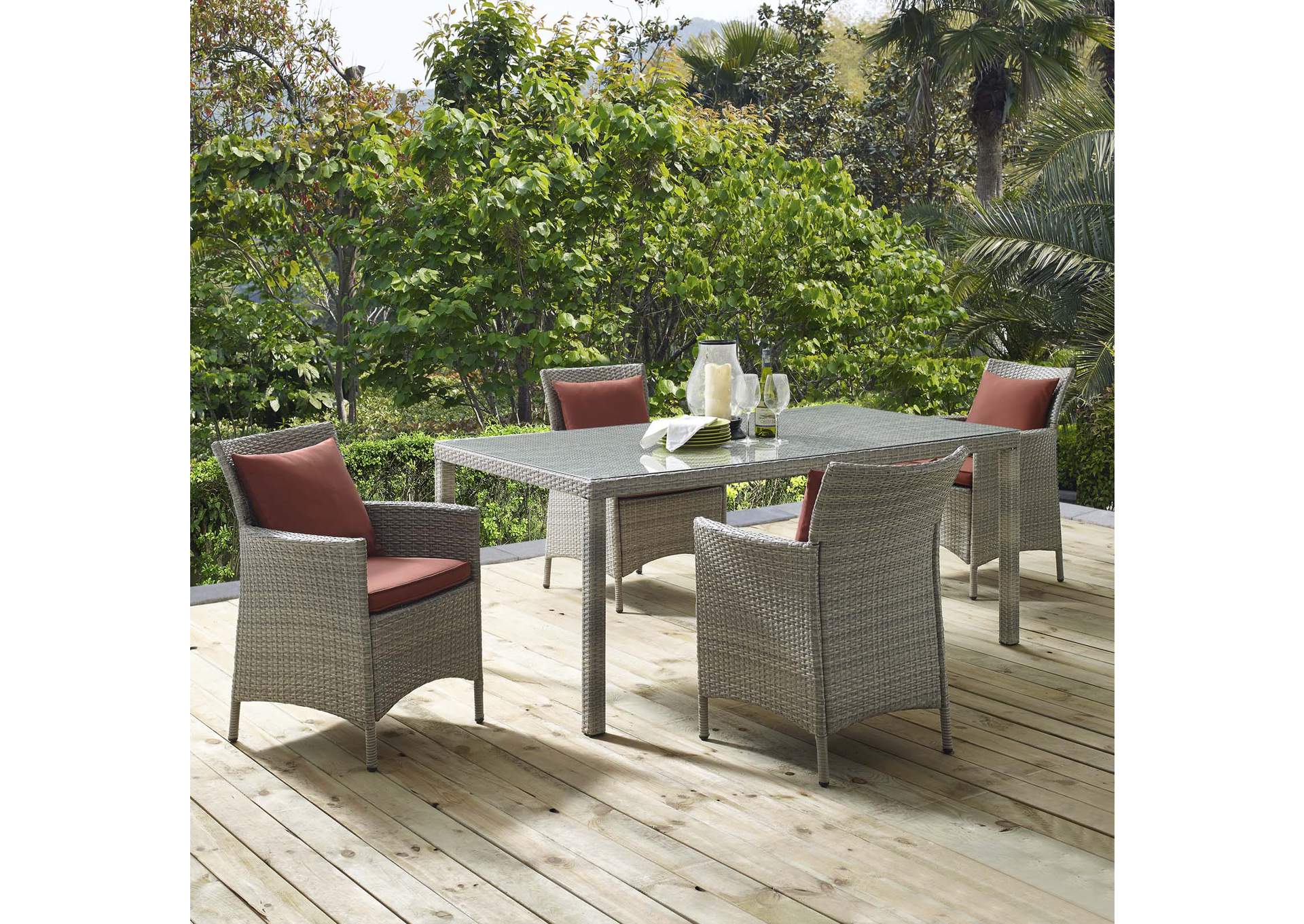 Light Gray Currant Conduit 5 Piece Outdoor Patio Wicker Rattan Dining Set,Modway